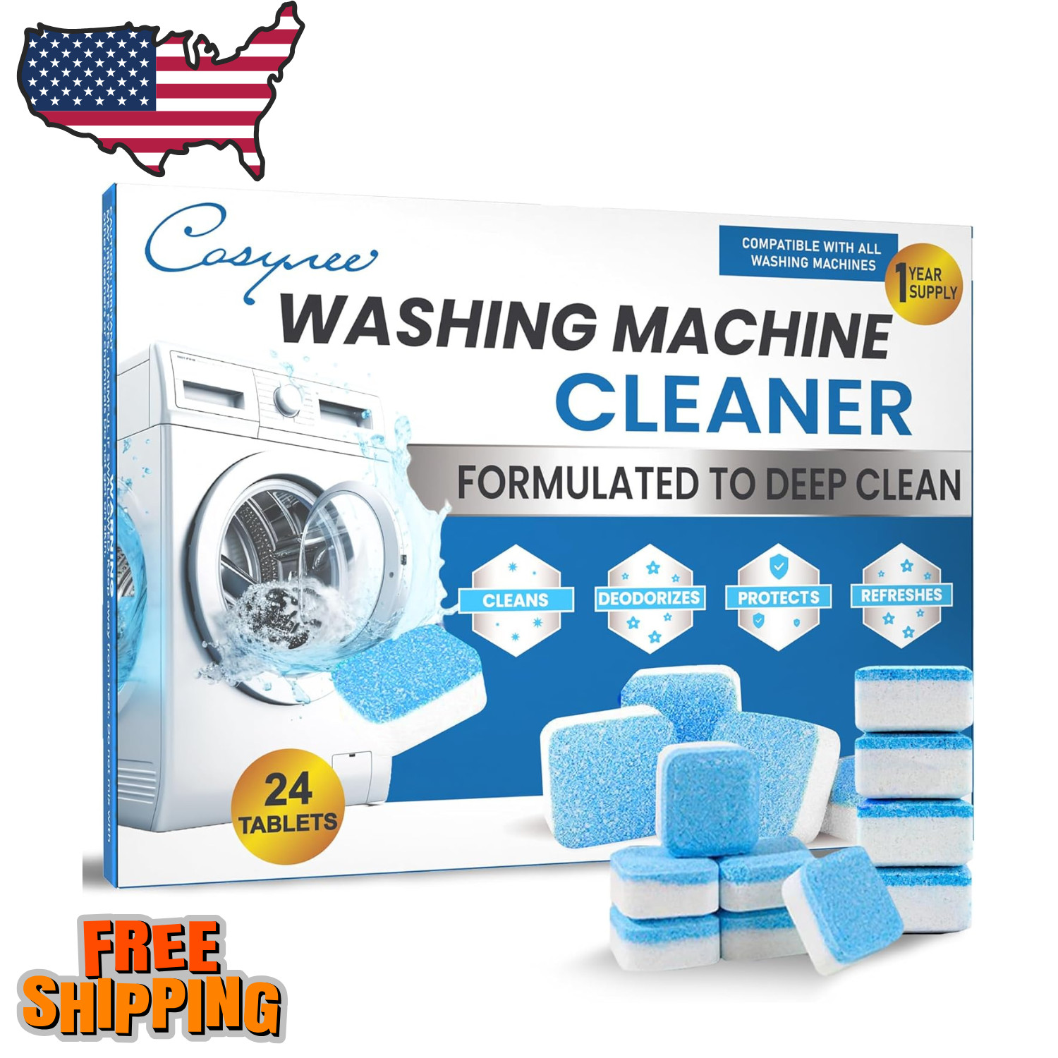 Washing Machine Cleaner Descaler Tablets 24 Pack for HE Front and Top Load Washe