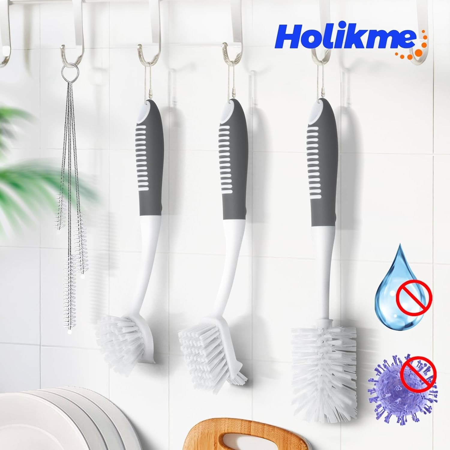 Dish Brush Set with Bottle Pan and Straw Brushes Kitchen Cleaning Tools