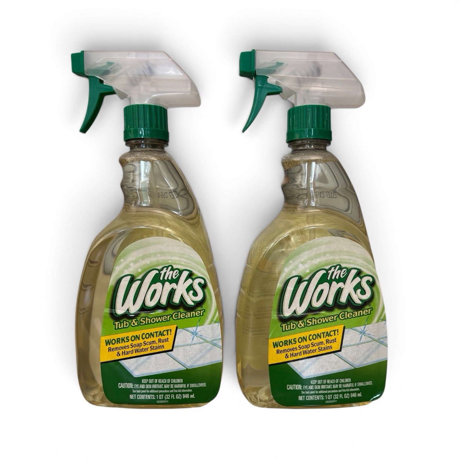 2x The Works TUB SHOWER Cleaner SPRAY 32 oz Soap Scum Rust Non Aerosol NEW