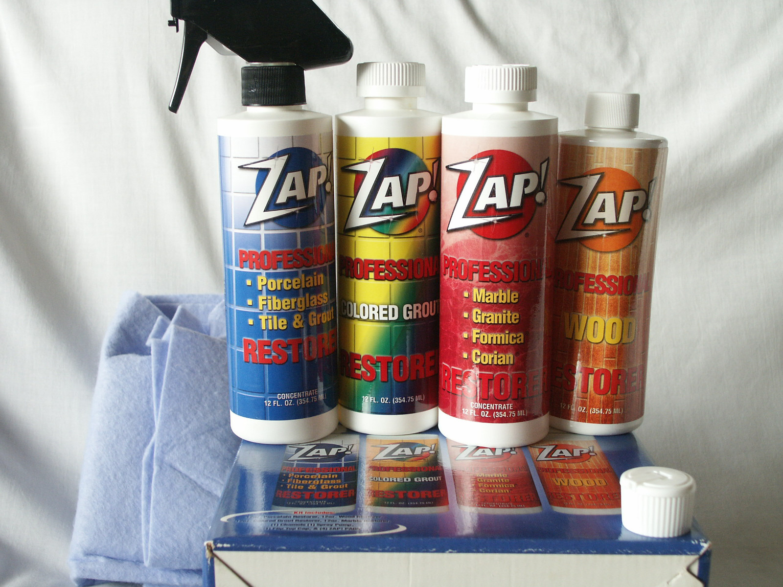 4 Zap Professional Restorer Kit: Porcelain, Grout, Marble, Wood 12oz -3 Sealed