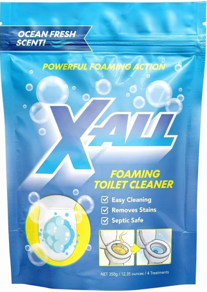 X-ALL Foaming Toilet Cleaner, Self-Activating Powder, 1 Pack(4 Treatments), New