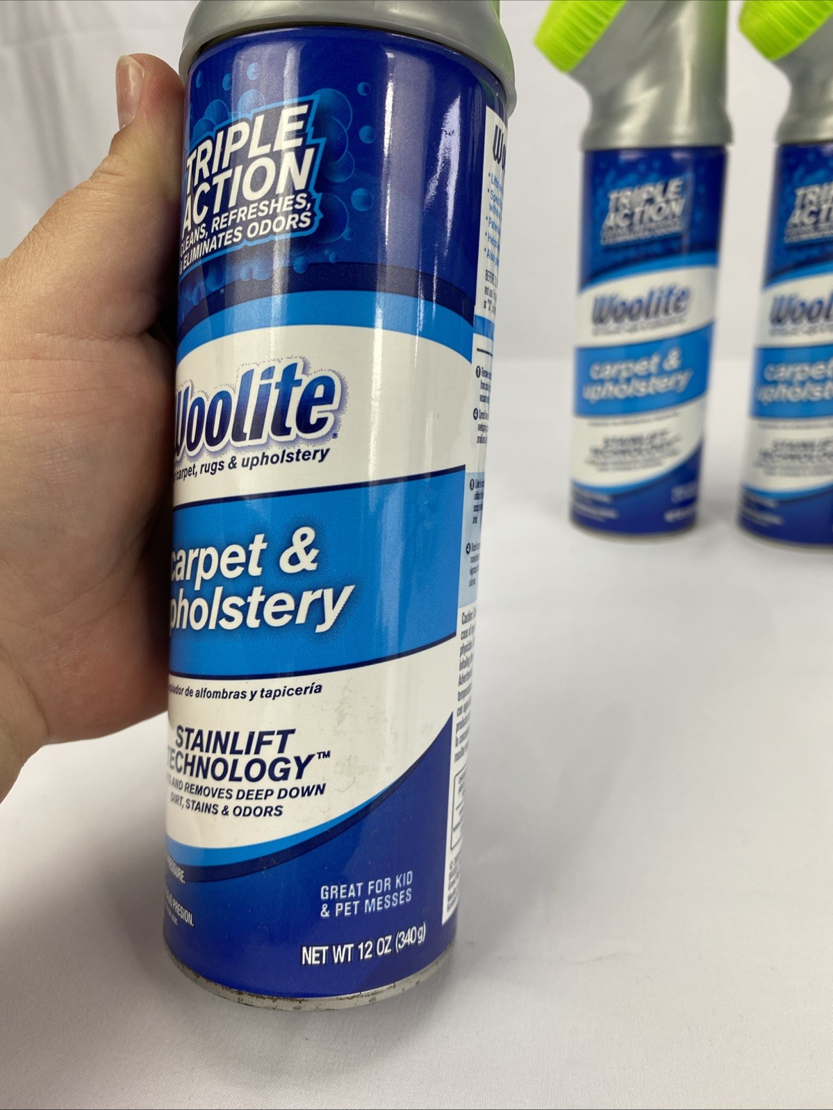 Woolite Carpet & Upholstery Triple Action Foam Cleaner Odor Stain Remover 12 oz 