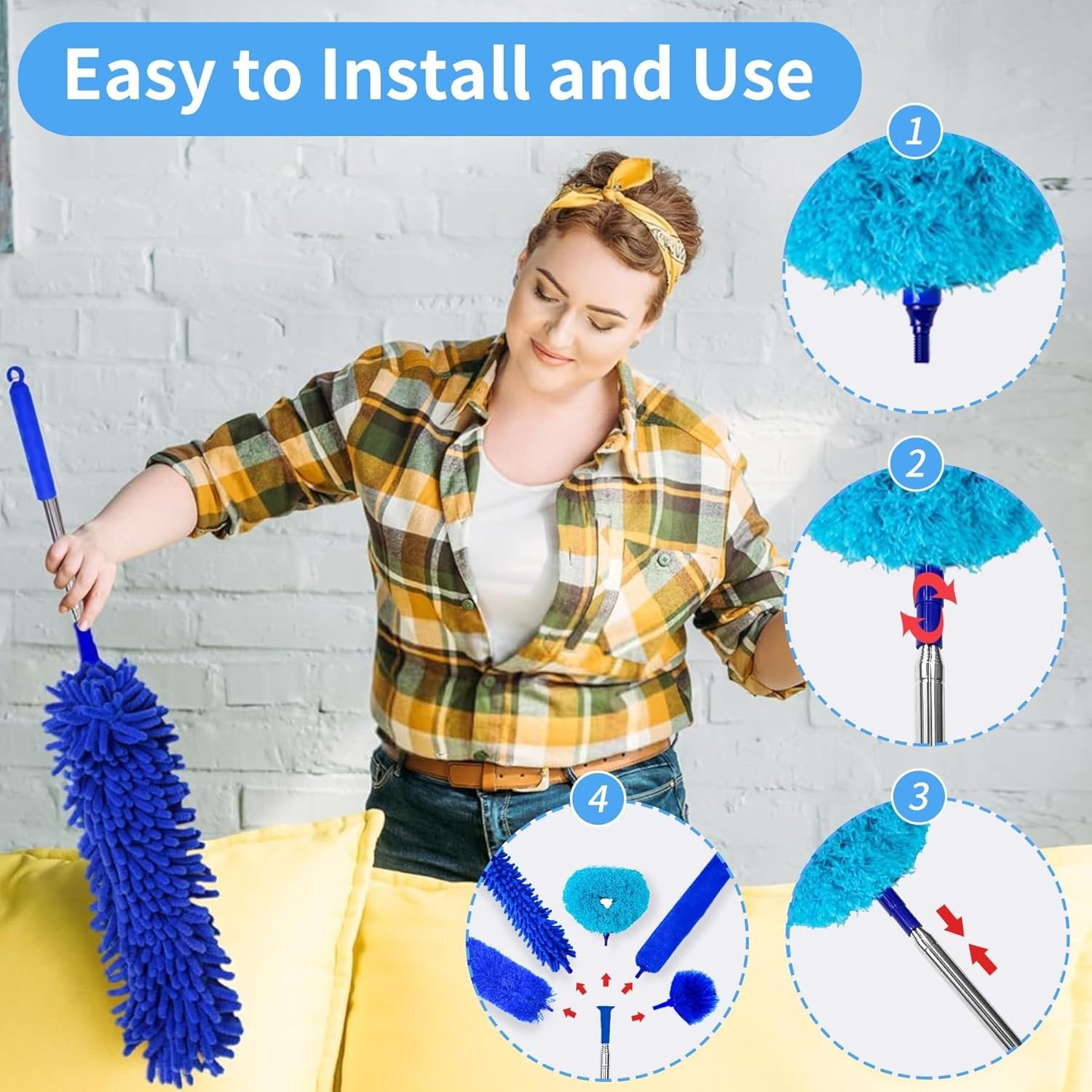 6-in-1 Duster with Stainless Steel Pole – Scratch-Resistant & Bendable
