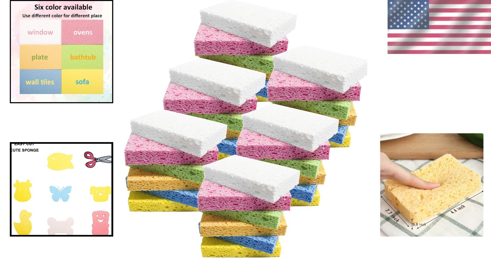Biodegradable Non-Scratch Cellulose Sponges for Effortless Cleaning – 36 Pack