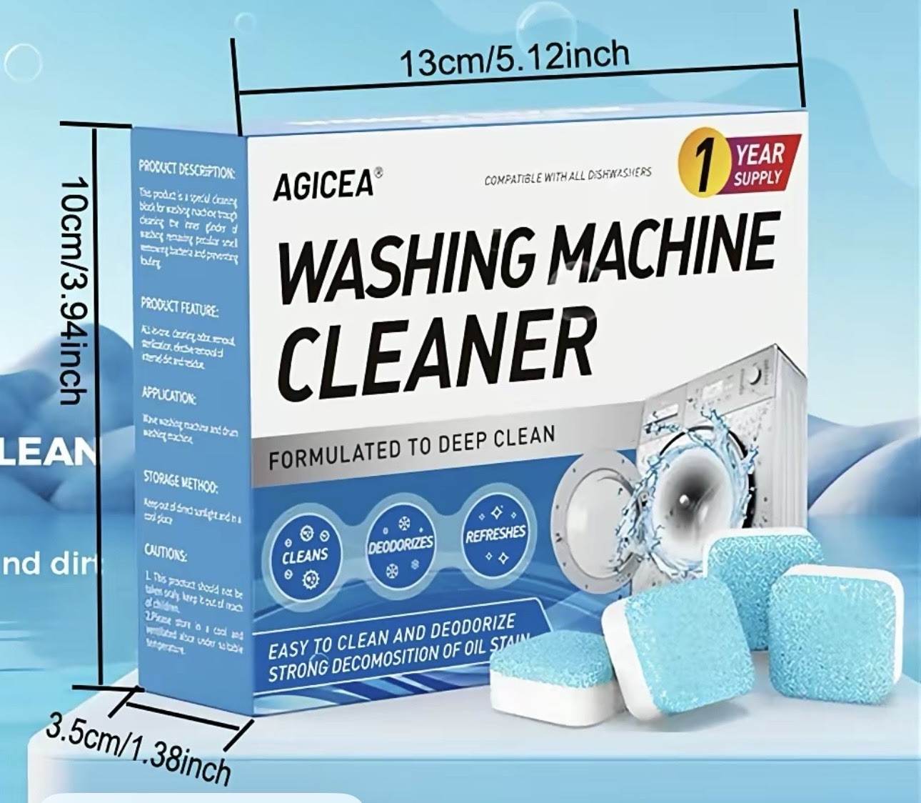 AGICEA Washing Machine Cleaner Tablets 24ct Lemon Deodorizes No Residue