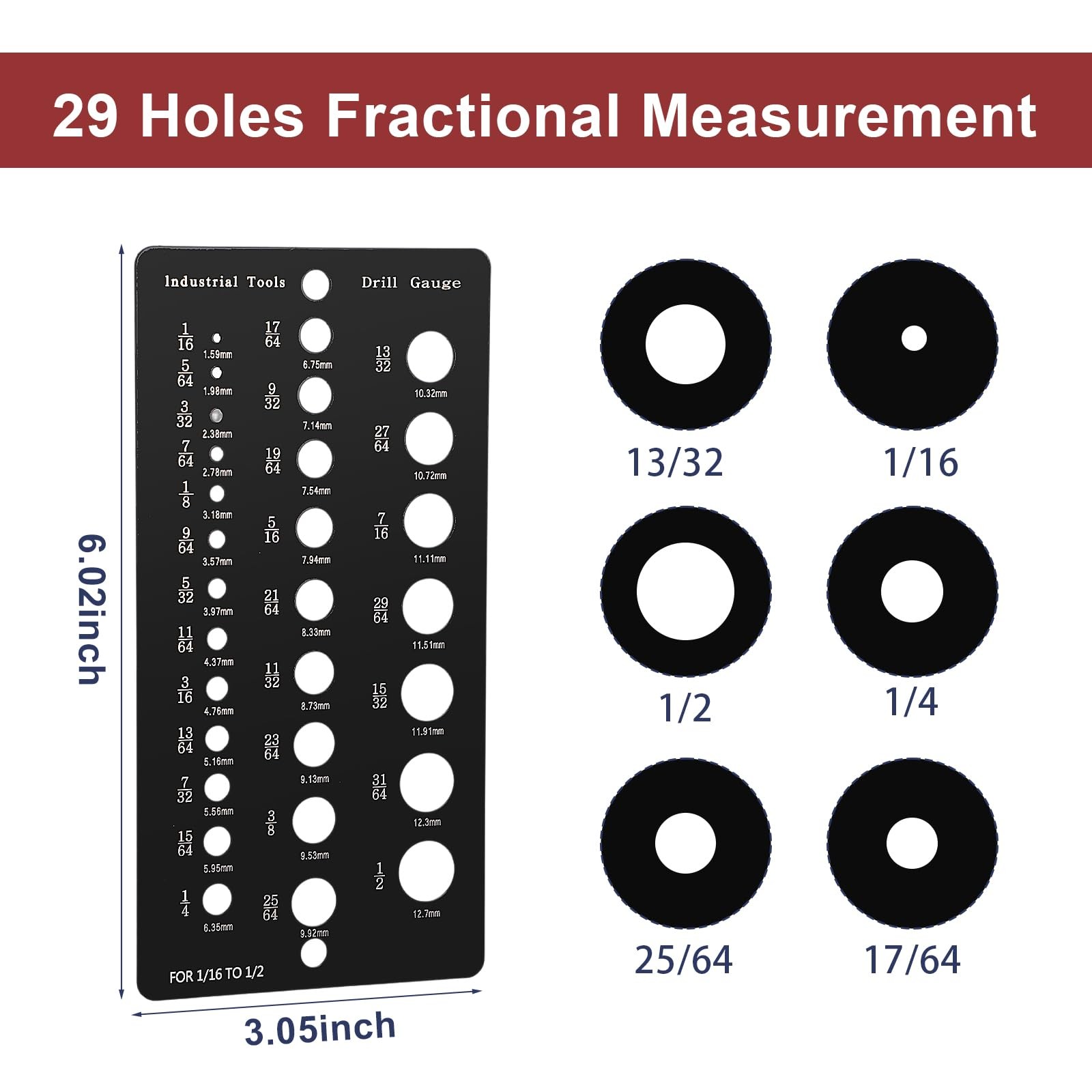 Black Stainless Steel 29 Hole Drill Bit Bolt Wire Index Gauge 1/161/2 Inch