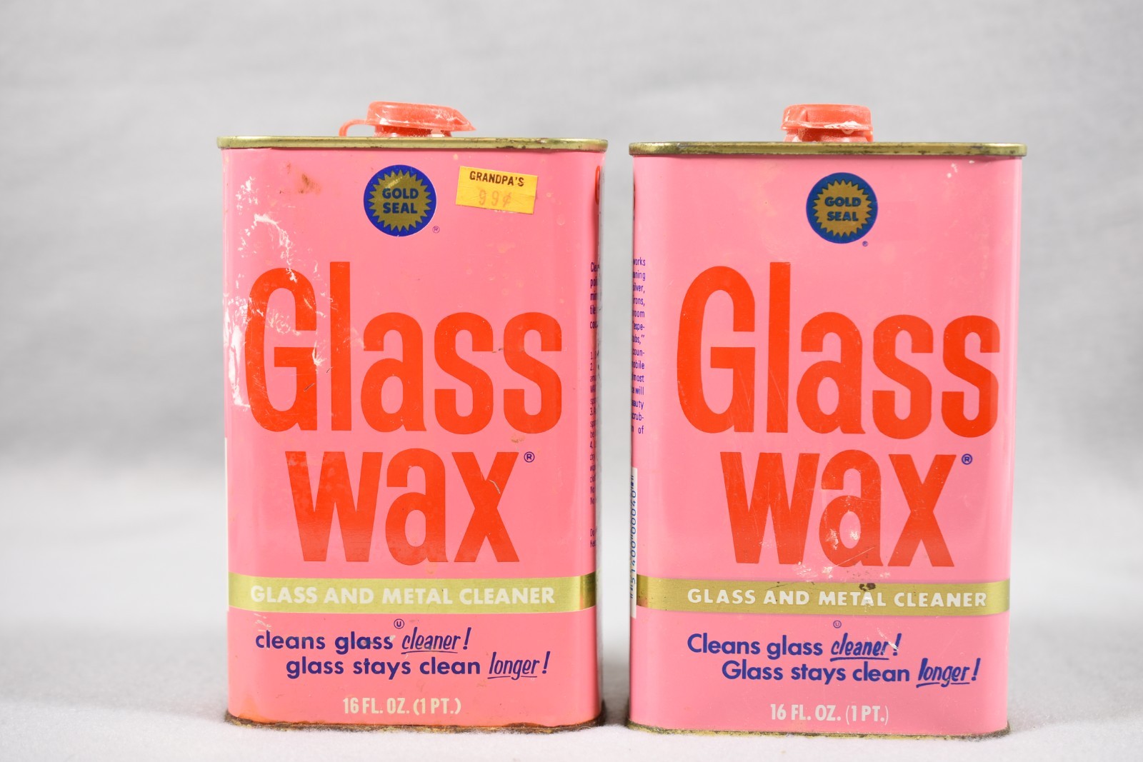 2 cans Vtg Gold Seal Glass Wax Can ~33% and 80% full