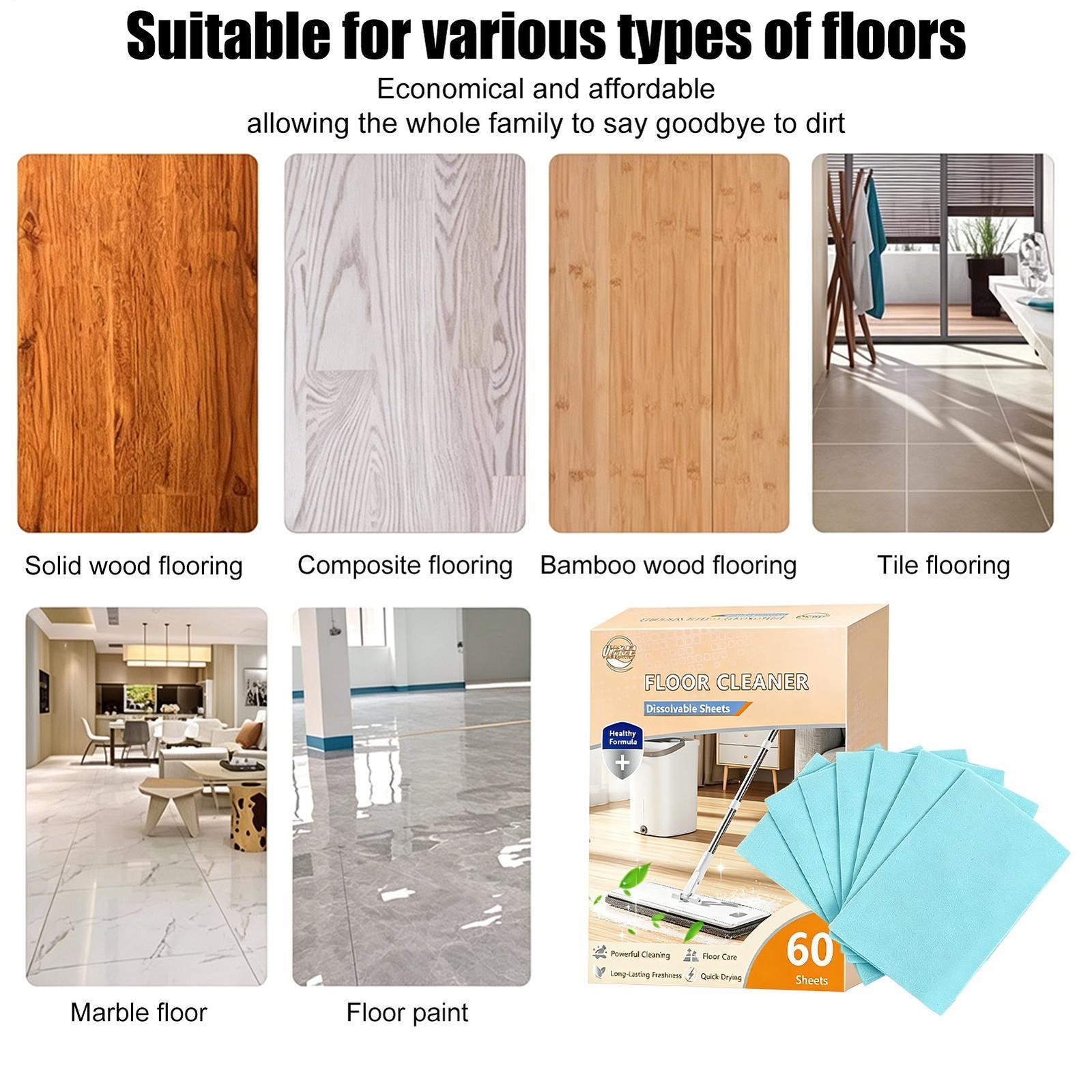 Multipurpose Dissolvable Floor Cleaning Sheets 60 Pieces Deep Clean Tablets Mopp