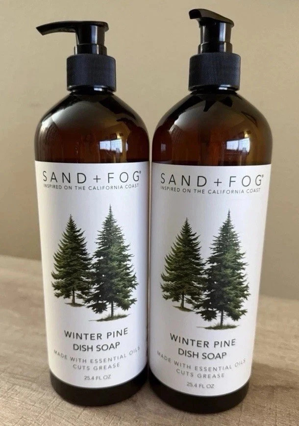 (2-Pack) SAND + FOG ~ WINTER PINE Scented Essential Oil DISH SOAP Cut Grease