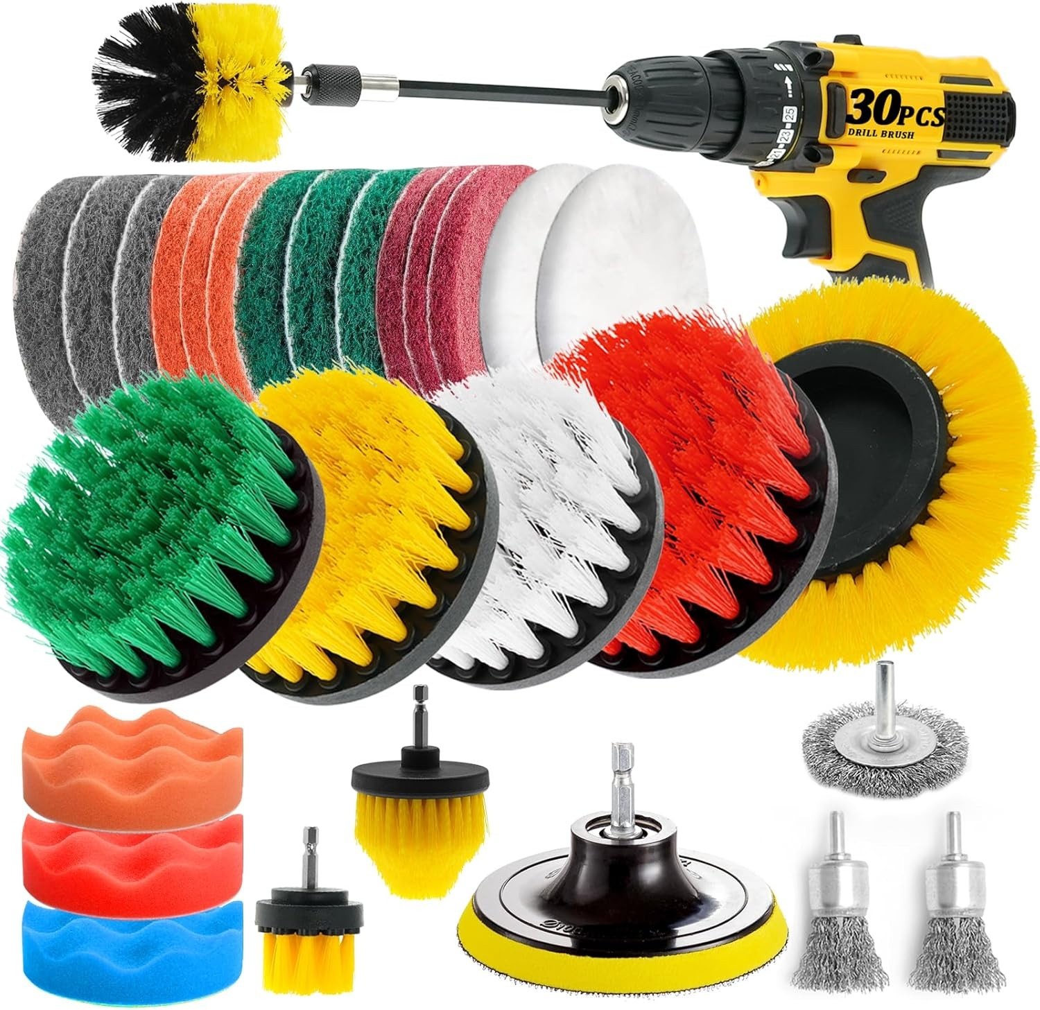 30 Pack All Purpose Drill Brush Attachment for Bathroom Grout Floor Tub Shower