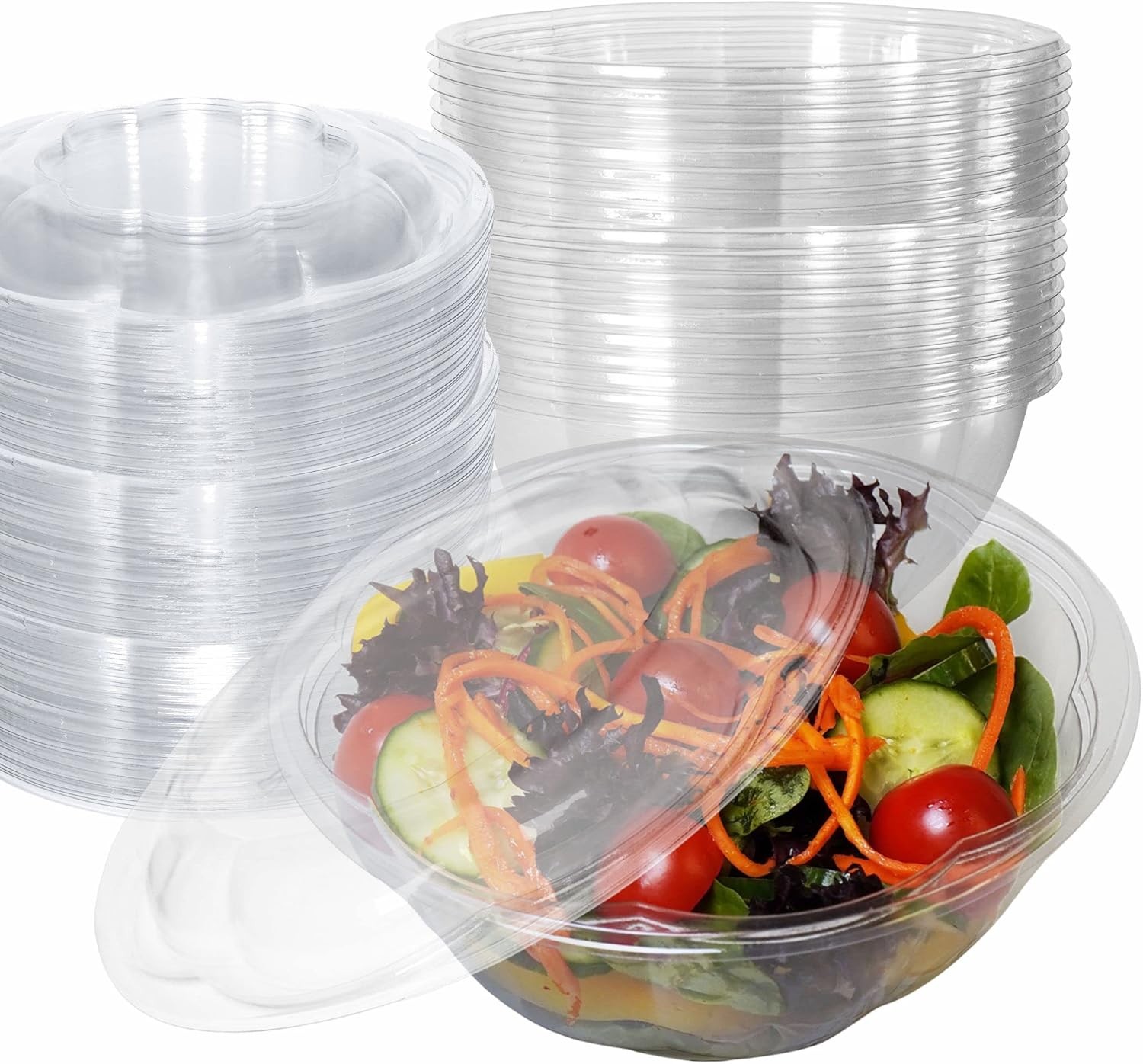32oz Salad Bowls To-Go with Lids (150 Count) – Clear Plastic Disposable Salad