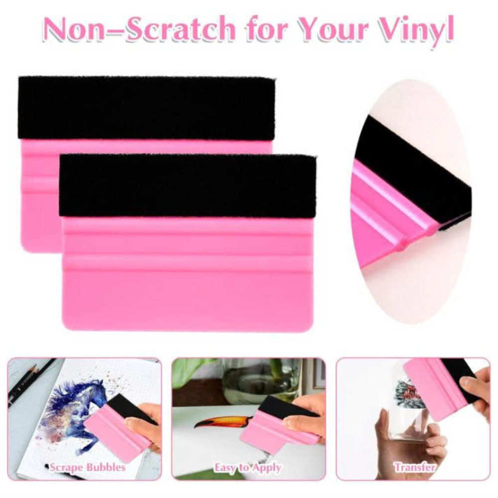 Vinyl Squeegee Tool, 2Pcs Pink Plastic Felt Squeegee for Vinyl Scraper for