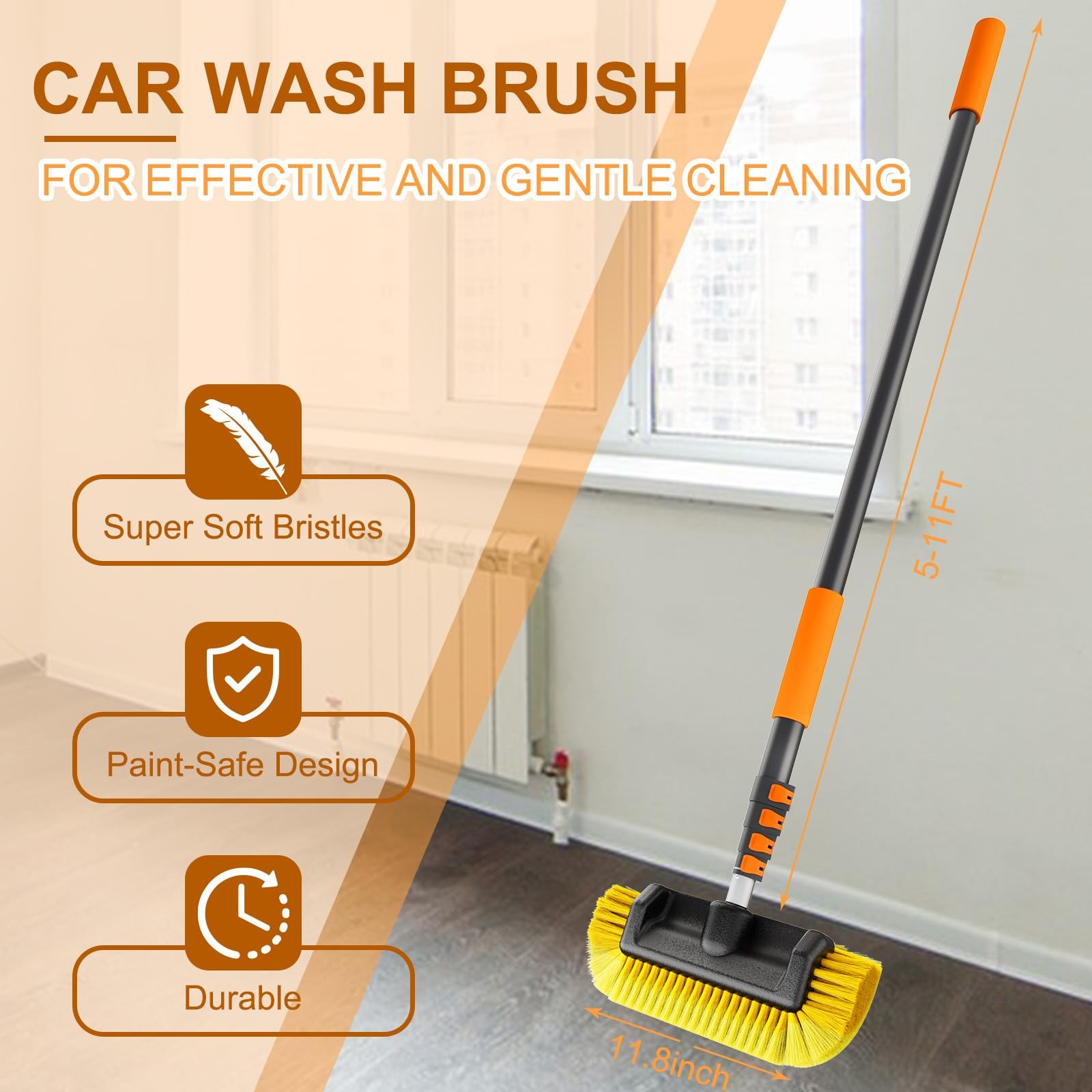 Car Wash Brush, 16FT Telescopic Car Wash Brush with Long Handle, 12-Inch Soft…