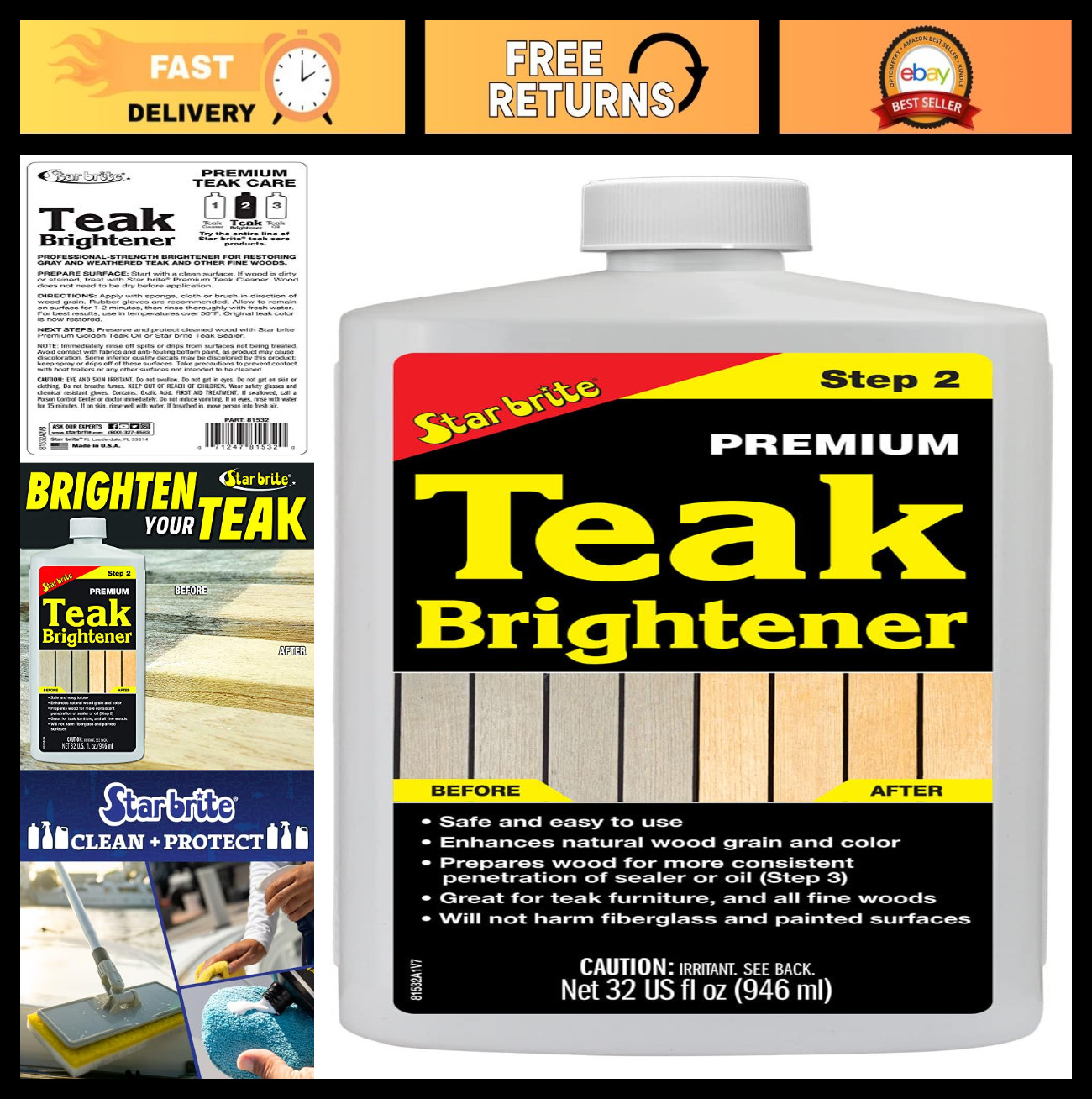 Teak Brightener for Natural Wood Grain – Restores Color & Prepares for Oil/Stain