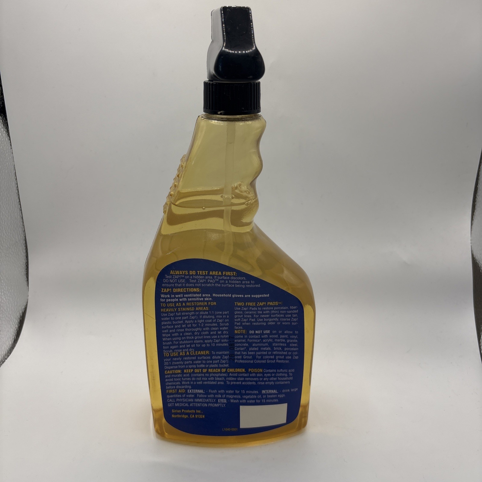 ZAP! PROFESSIONAL RESTORER Tile Porcelain Grout 32 oz Spray Bottle 95% Full