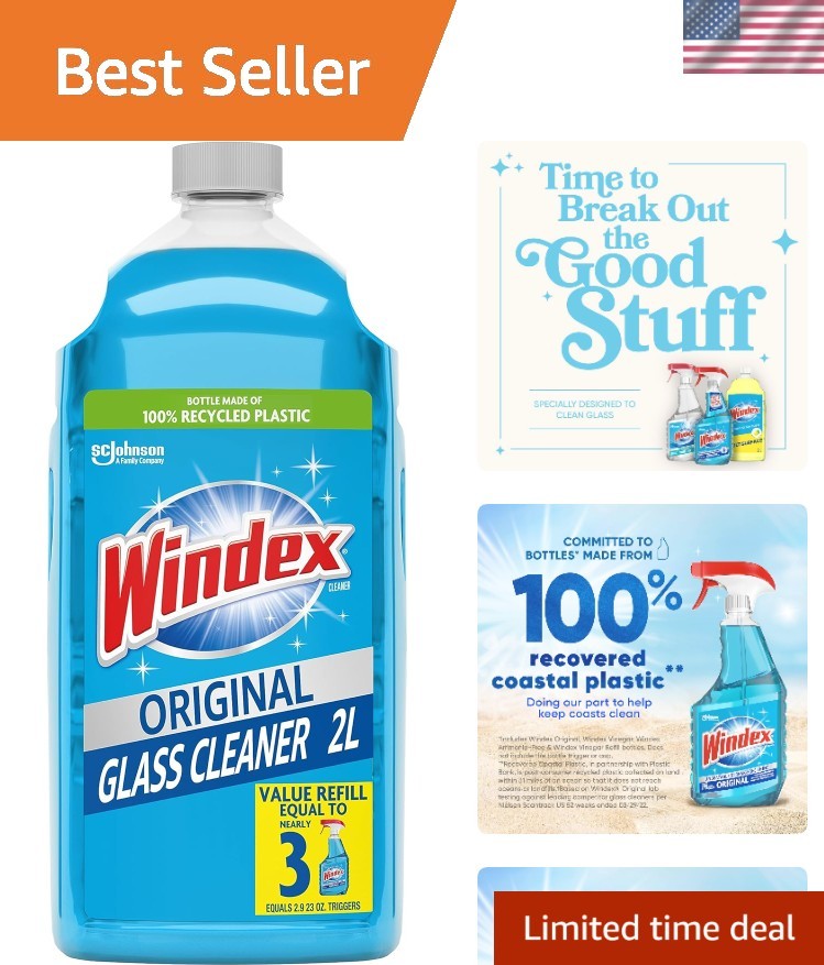 Eco-Friendly 2L Refill Glass & Window Cleaner – Blue Scent, Streak-Free
