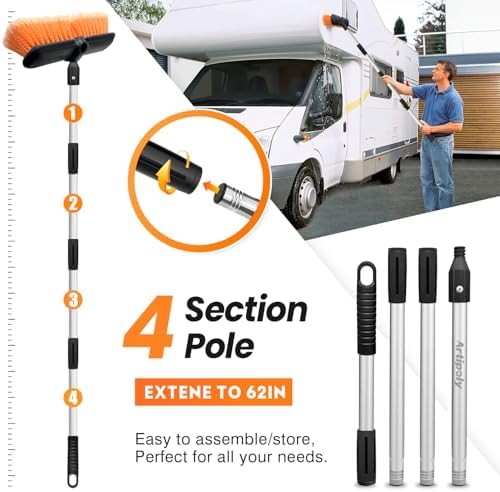 65″ Car Wash Brush with Extension Pole, Car Wash 10” Dip Soft Brush, No Scratch