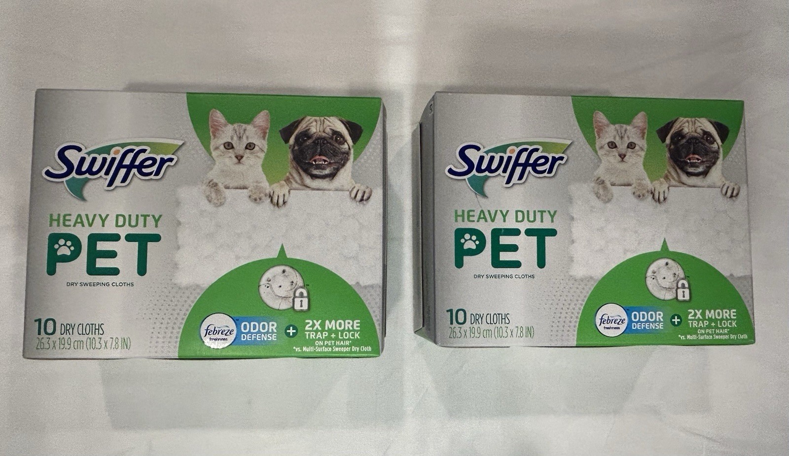 Swiffer Heavy Duty Pet Dry Sweeping Cloths Febreze Scented 2 Boxes of 10 Count