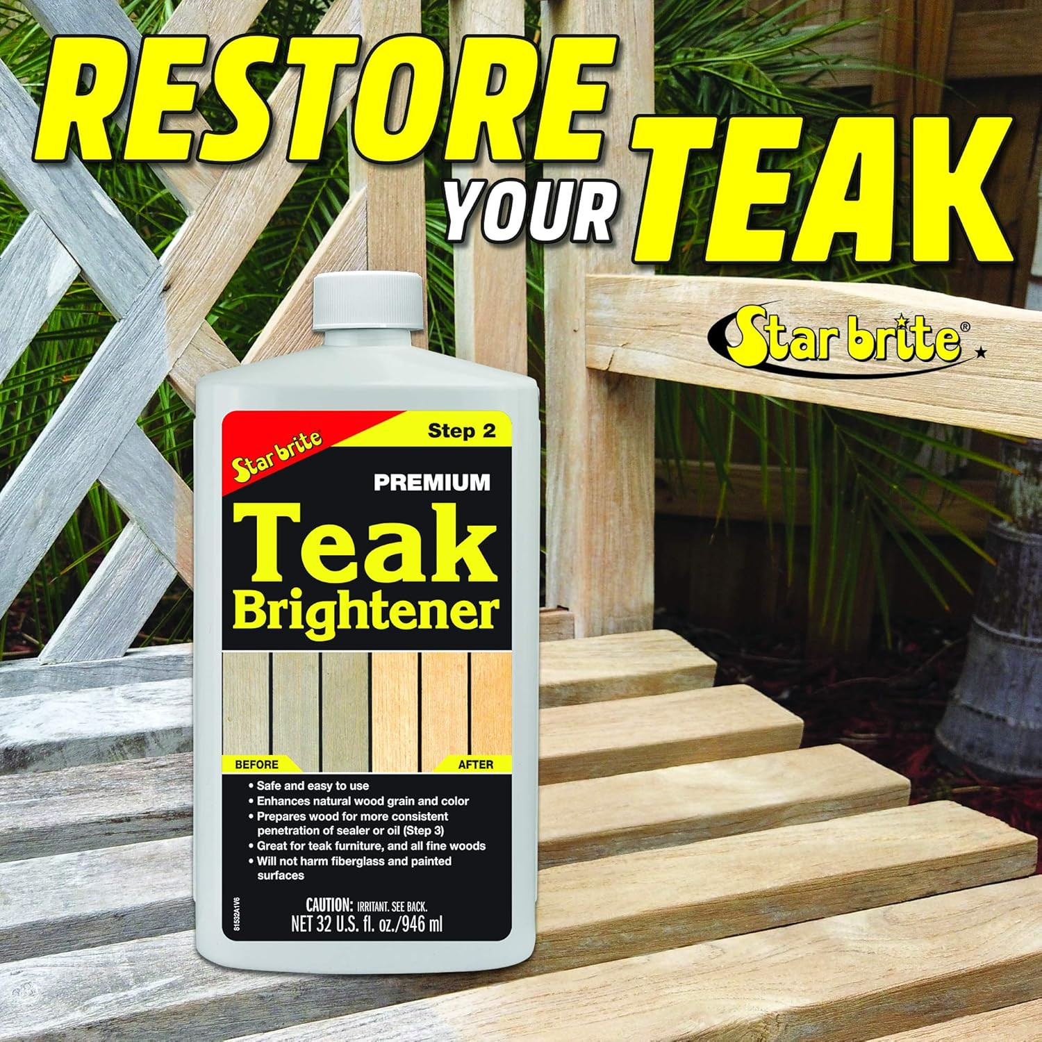 Premium Teak Brightener – Enhances Natural Wood Grain & Restores Tone & Color Wh