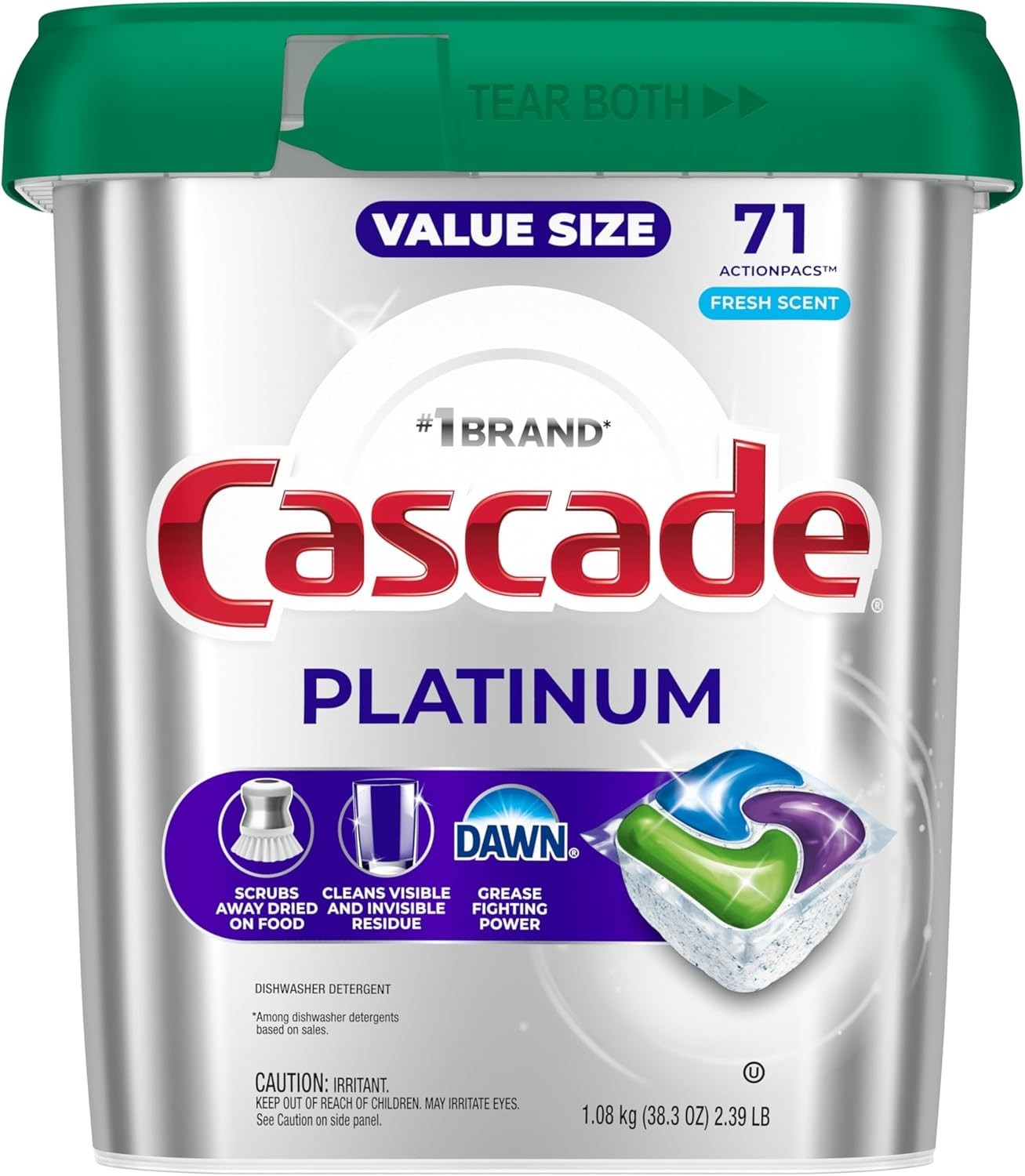 Cascade Platinum Dishwasher Pods Detergent Fresh Scent 71 Count Soap Tub