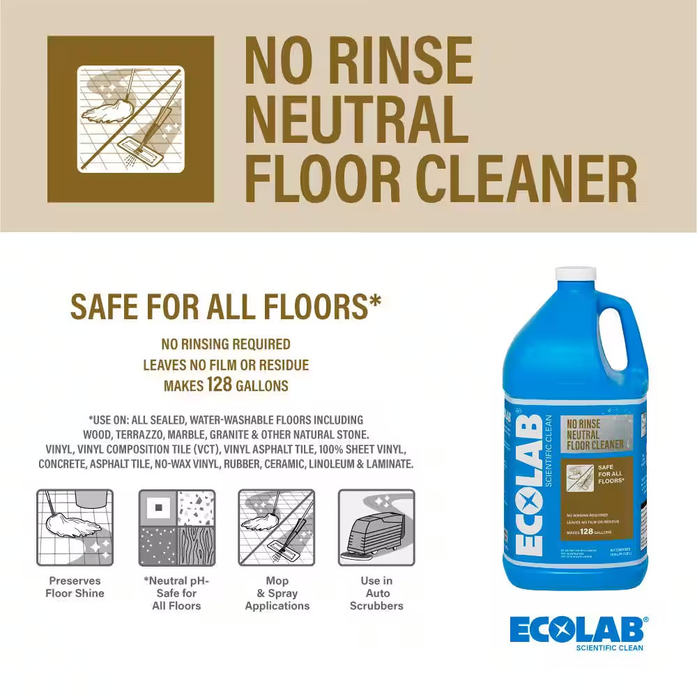 1 Gal. No Rinse Neutral Floor Concentrate Cleaner, Residue Free Formula for Tile