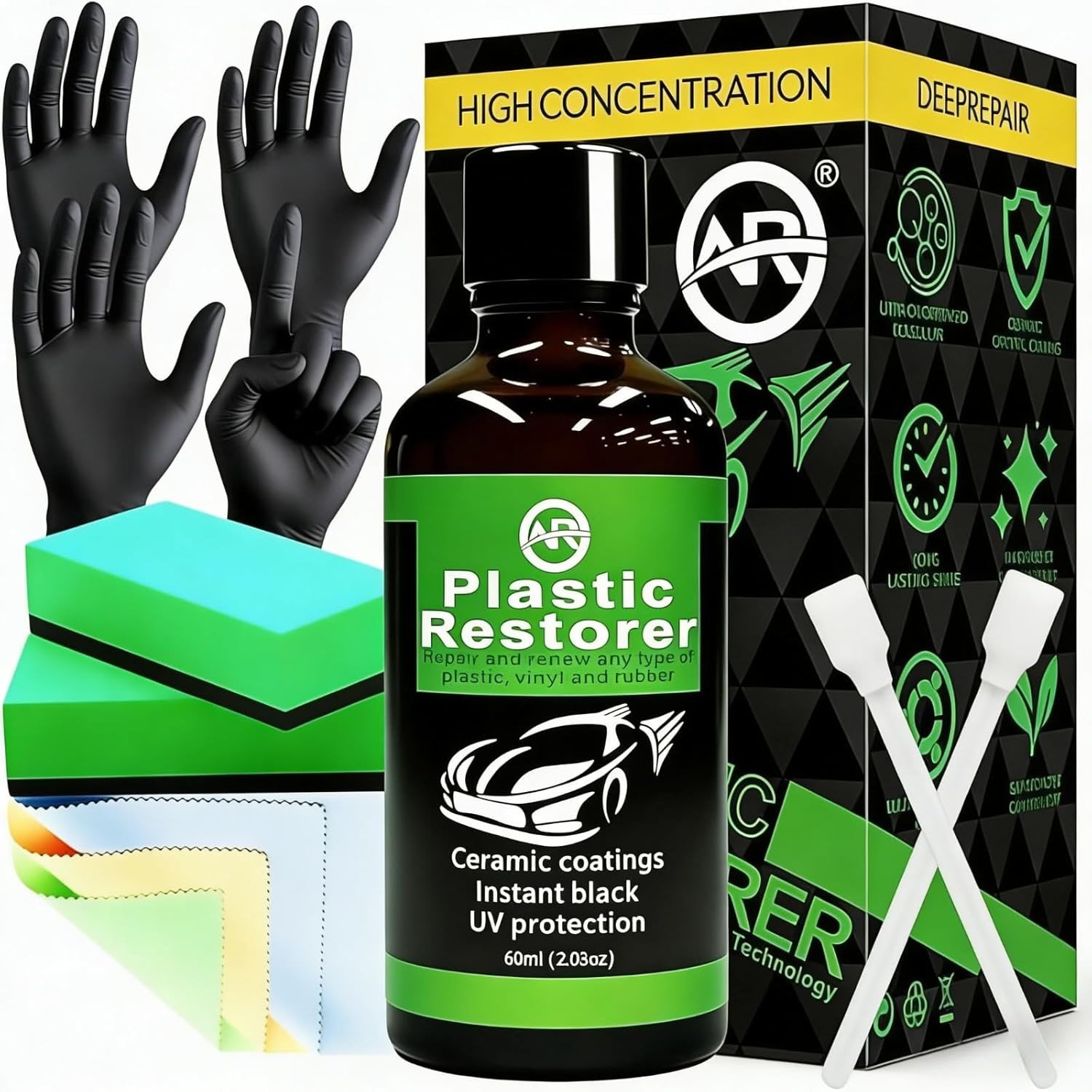 Plastic Restorer for Cars, 60ML Black Trim Restorer, Back to Black Plastic Resto