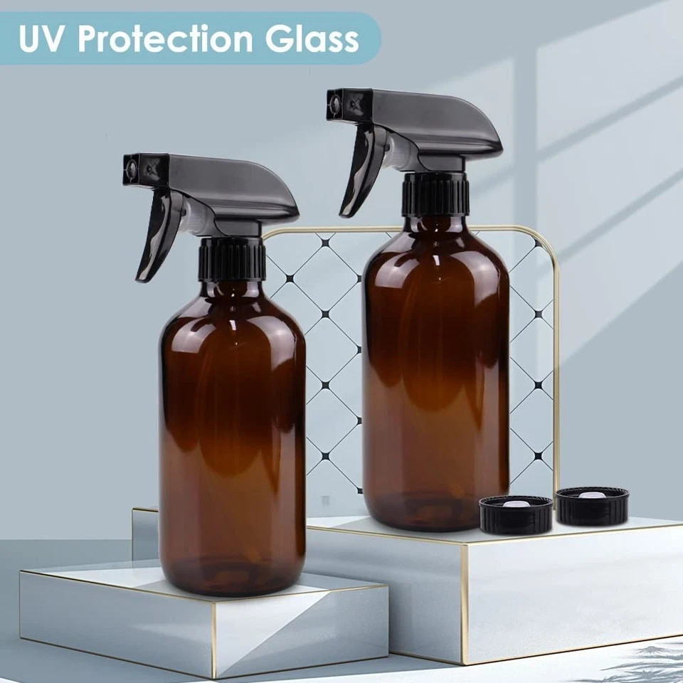 Amber Glass Spray Bottle Set, 2 Pack, 16 oz – Perfect for Plants Cleaning