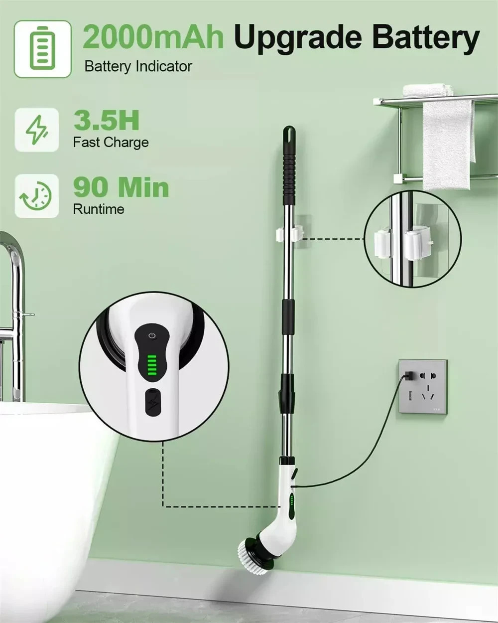 9 in 1 Electric Spin Scrubber Handheld Cleaning Brush Electric Scrubber Power