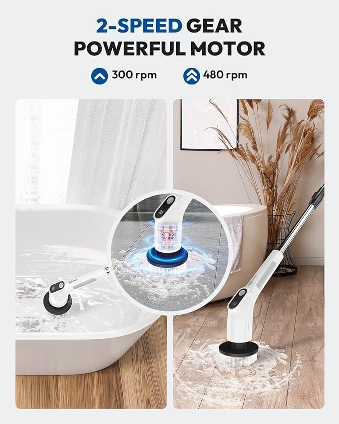 Electric Spin Scrubber for Cleaning Bathroom,Cordless Power Shower White