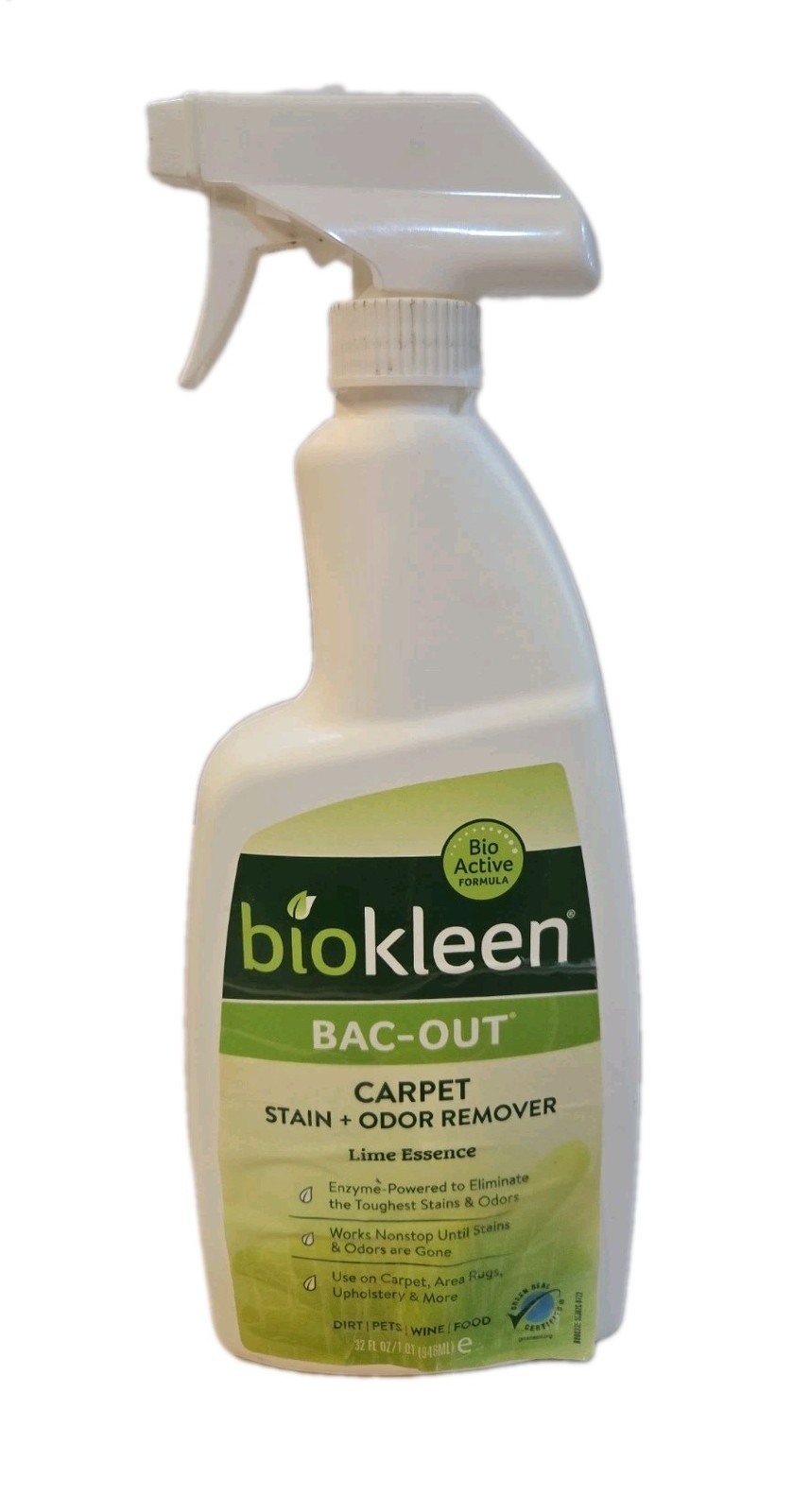 Biokleen Bac-Out Pet Food Dirt Stain Remover 32oz Lime Scent Odor Eliminator