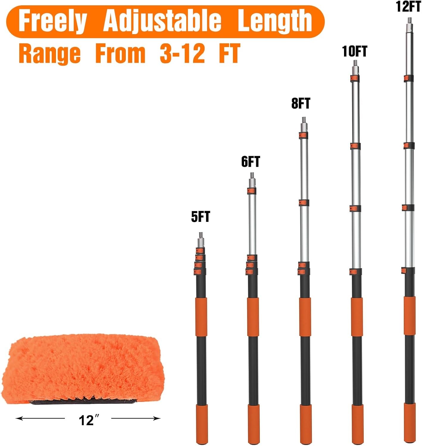 LAANPOLE 12FT Car Wash Brush with Long Handle, Car Cleaning Kit with Soft