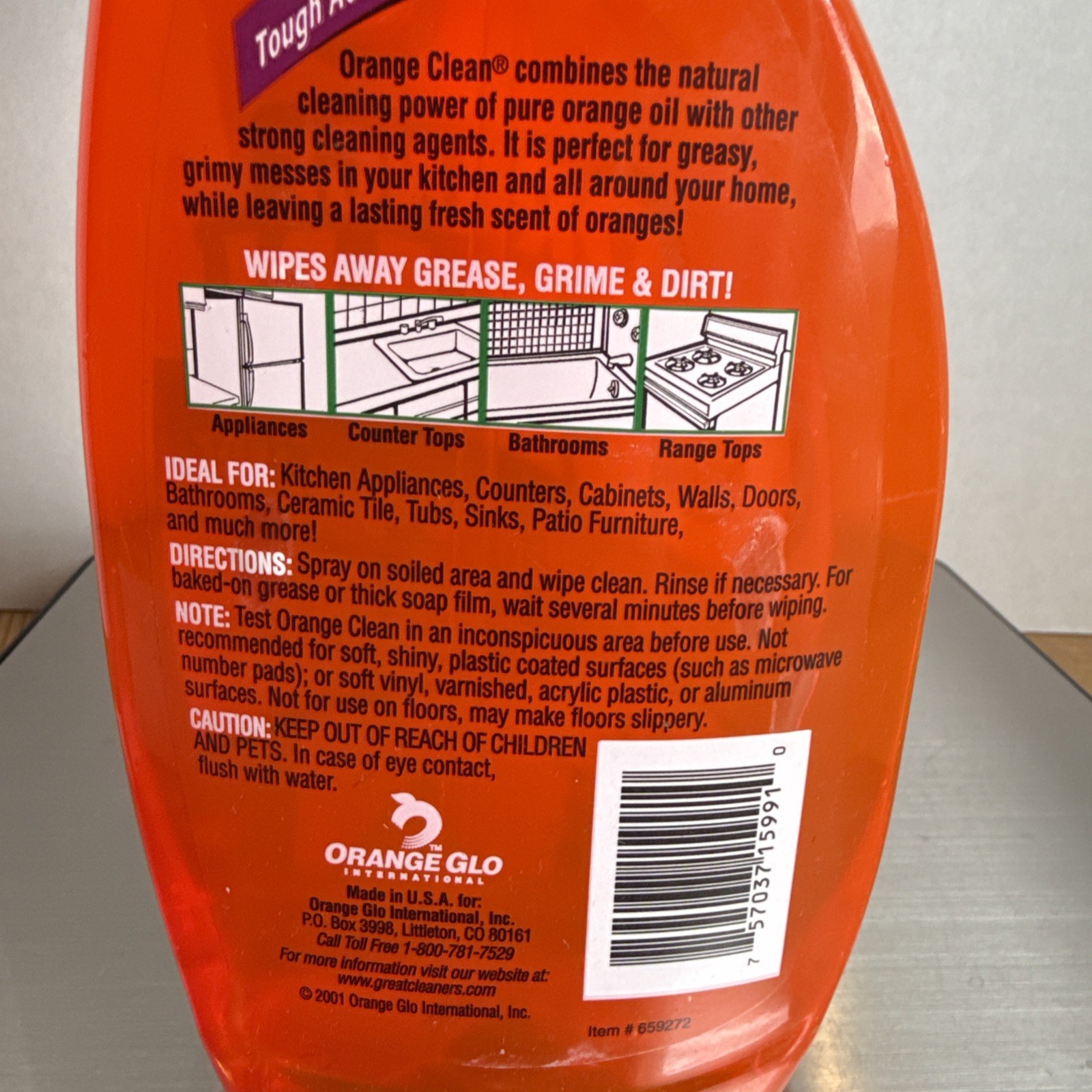 Orange Glo Clean Original Tough Acting Degreaser Cleaner Movie Prop 21 Oz left