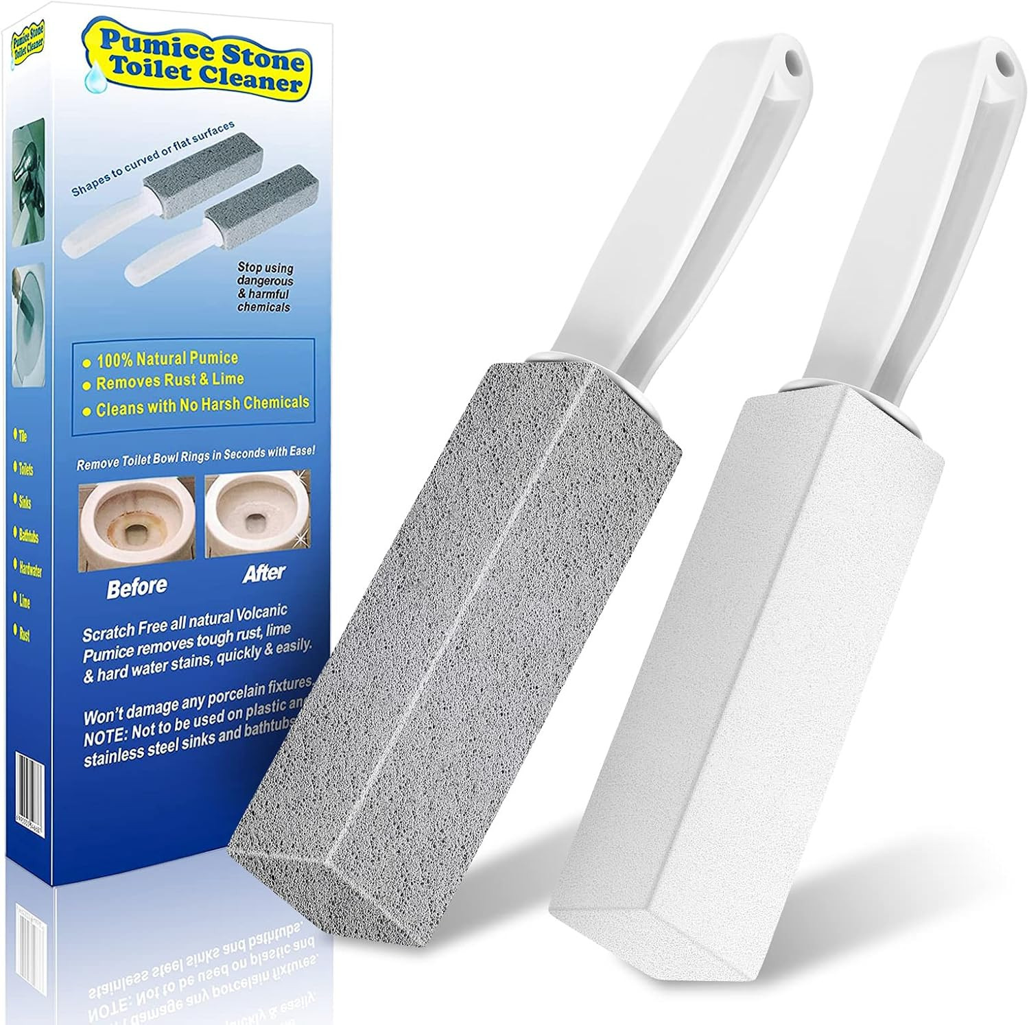 Laiyeoy Toilet Bowl Cleaner Pumice Stone -Hard Water Stain Remover with Ergonomi
