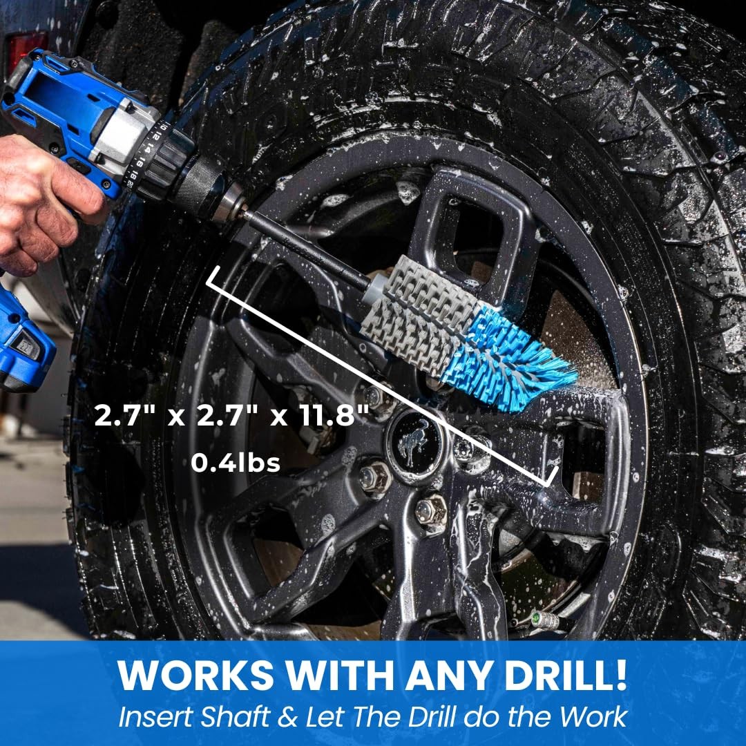 Long Reach Drill Brush Attachment All Purpose For Car Tires Wheels Wheel Wells E