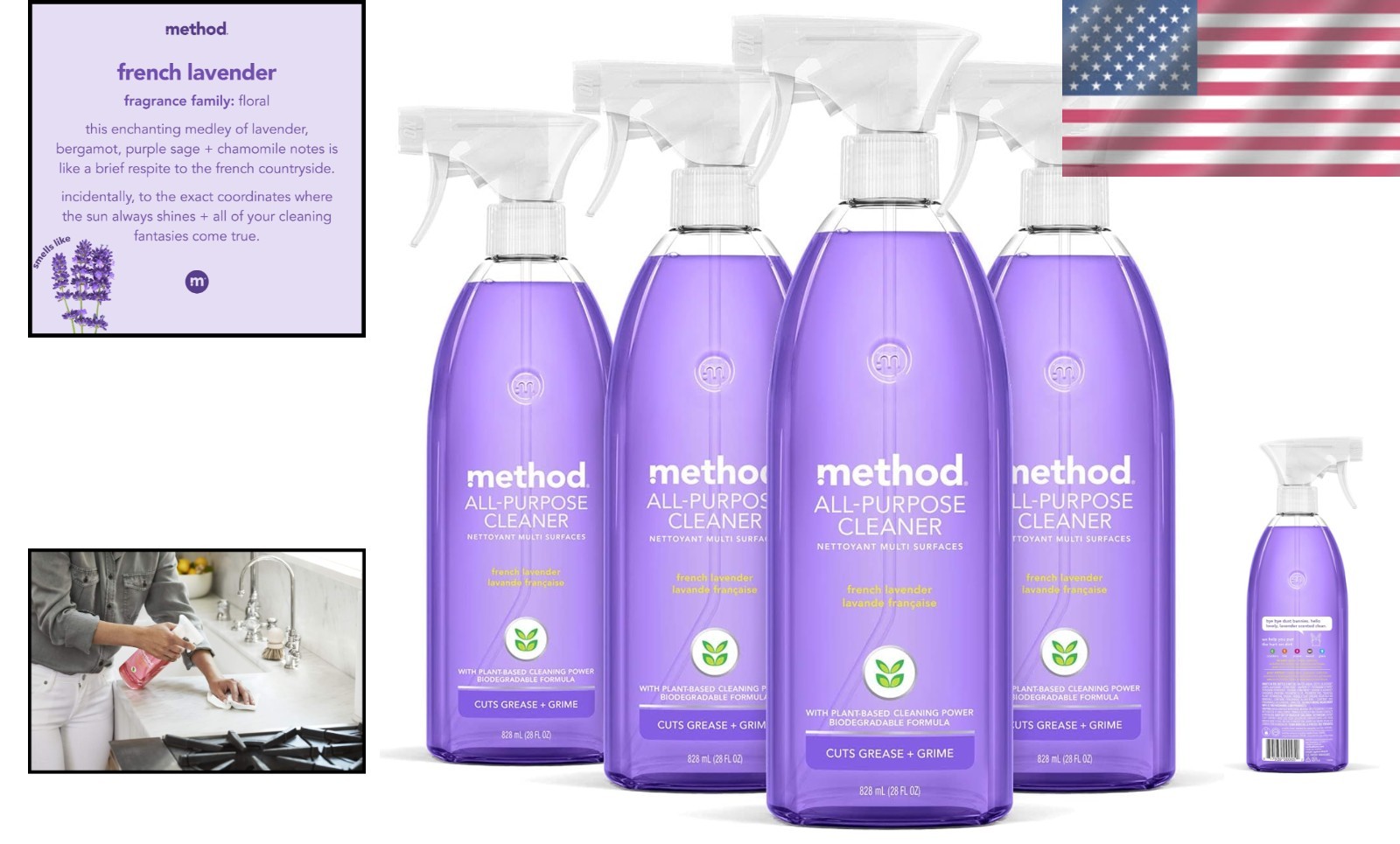 Eco-Friendly All-Purpose Cleaner Spray – French Lavender, 28 Fl Oz (Pack of 4)