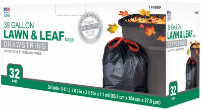 Lawn & Leaf Drawstring Trash Bags, Black, 39 Gallons, 32-Ct. – 1942927