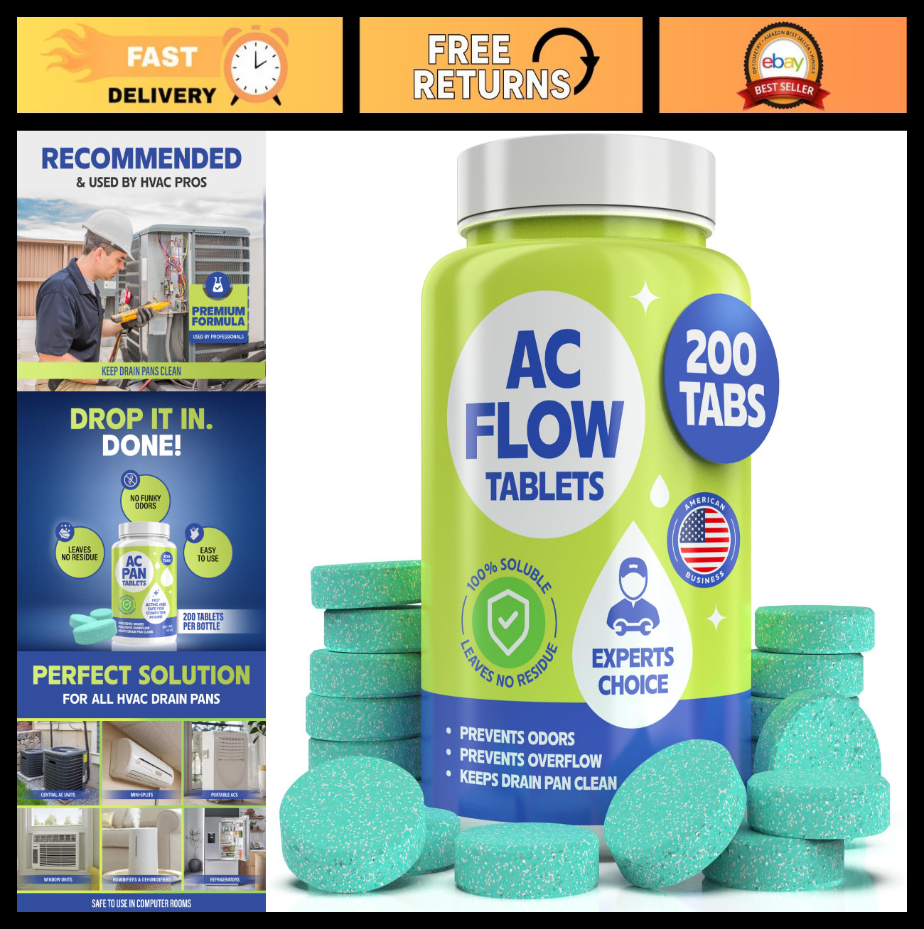 HVAC Drain Line Cleaner Tablets – Prevent Odors, Clean Drain Pan, 4-Week Formula