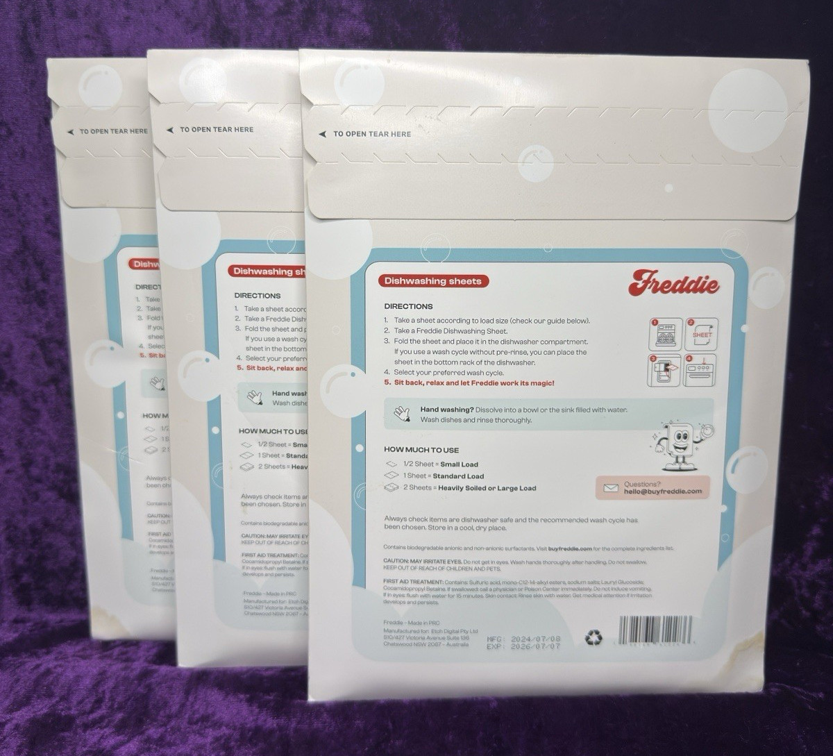 Freddie Dishwashing Sheets Lot Of 3 Packs Total 90 Sheets/ 180 Cycles