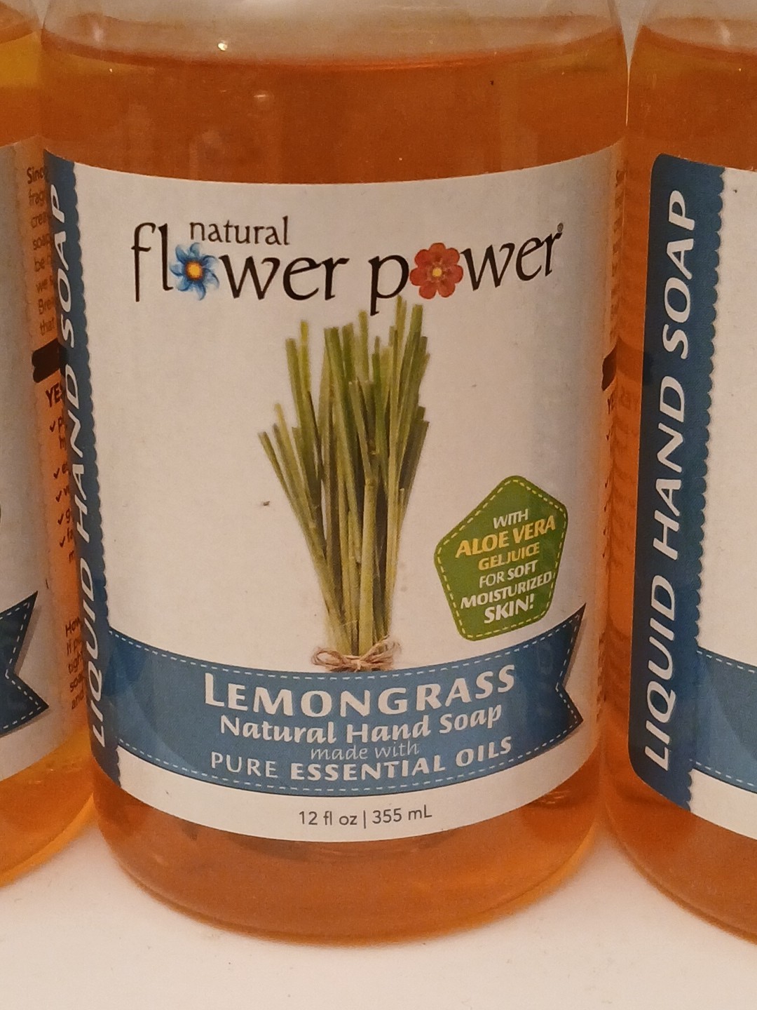 THREE Flower Power Lemongrass Vegan Hypoallergenic Liquid Hand Soaps 12 oz Each