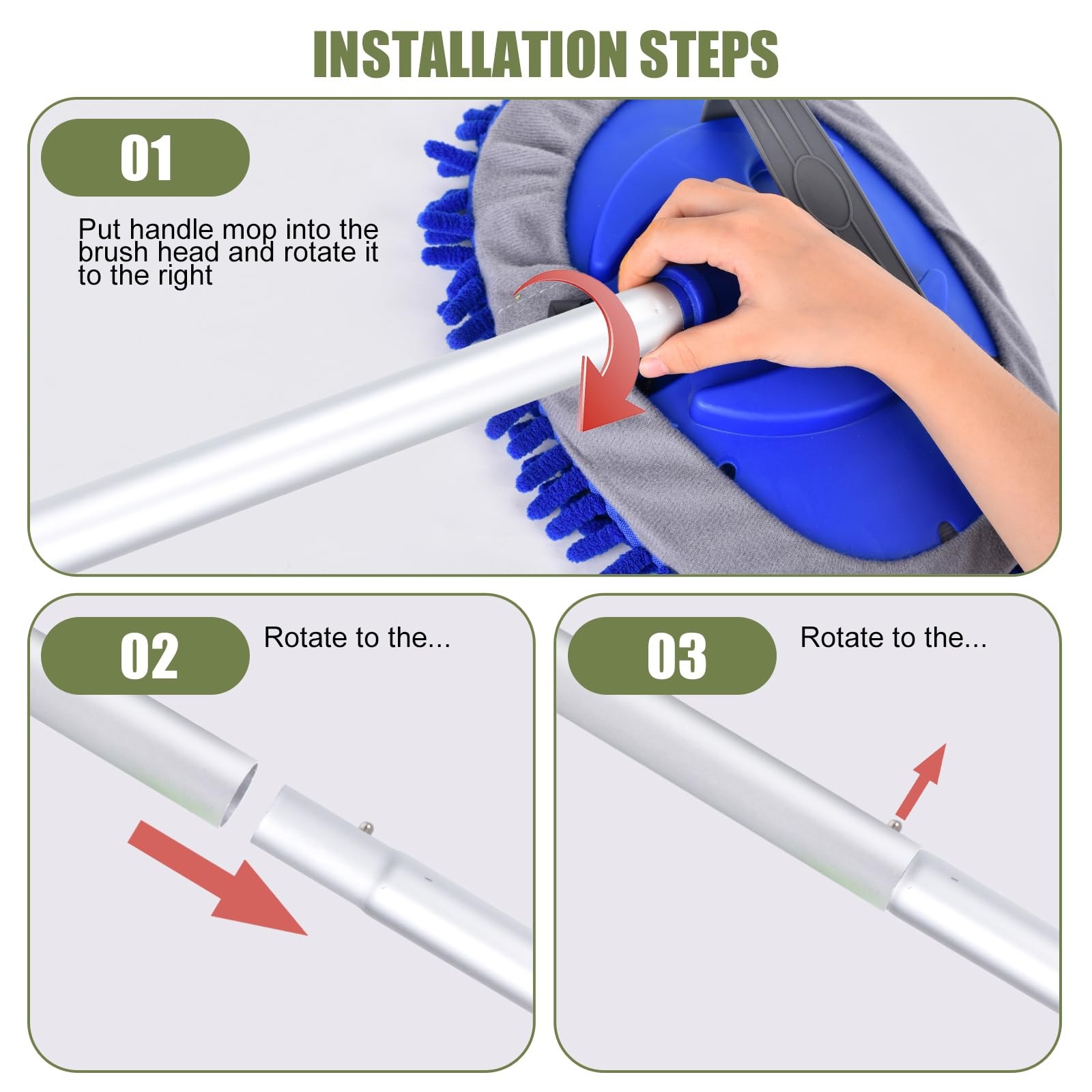 62″ Long Handle Car Wash Brush Kit with Microfiber Head for RV & Truck Cleaning