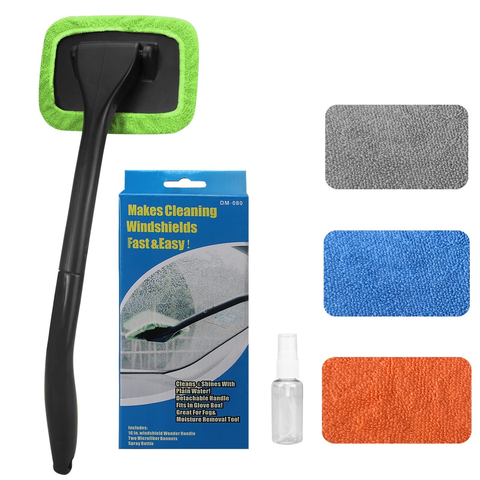 Car Windshield Cleaning Tool with 4 Reusable Microfiber Pads and Extendable
