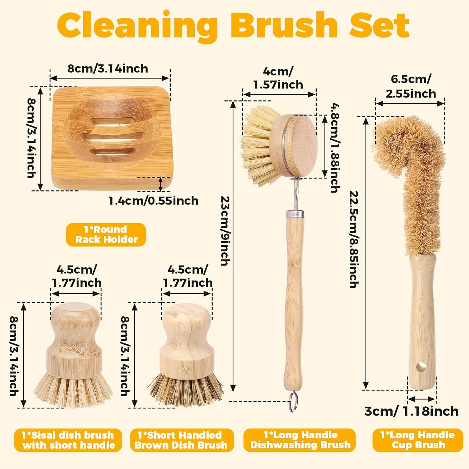 5 Pcs Bamboo Dish Brush Set Practical Dish Cleaning Brush Set Multifunctional