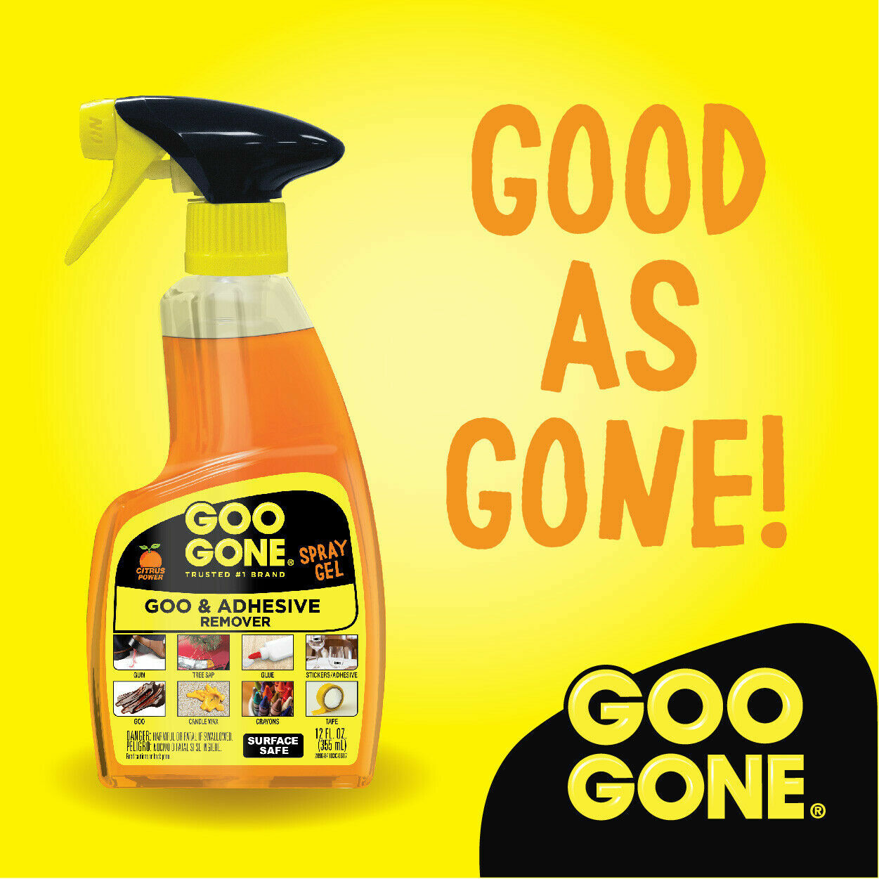 (2-Pac) GOO GONE Original ADHESIVE REMOVER Glue Gum Fresh Citrus & Surface Safe