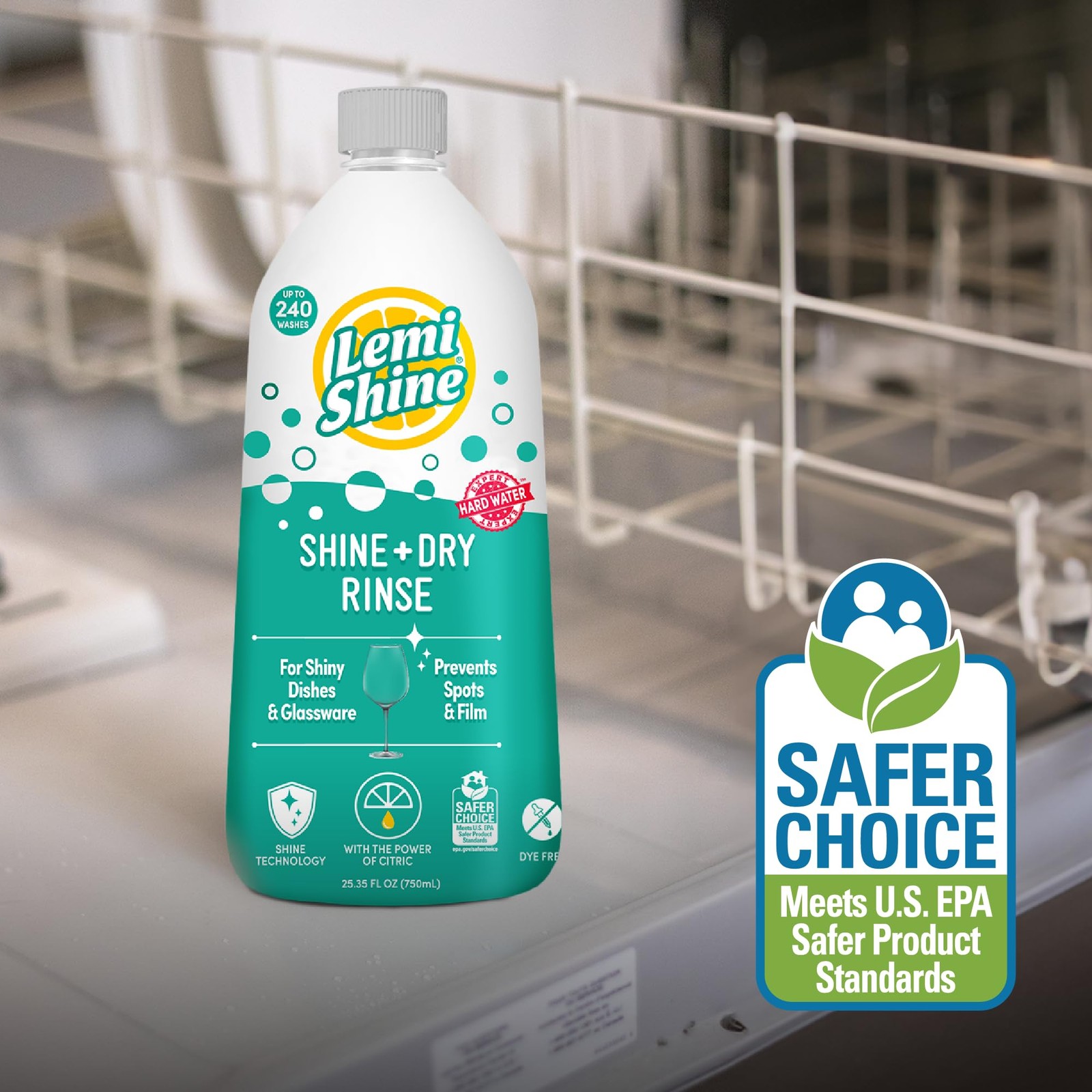 Shine and Dry Natural Dishwasher Rinse Aid – Hard Water Stain Remover – 25.35…