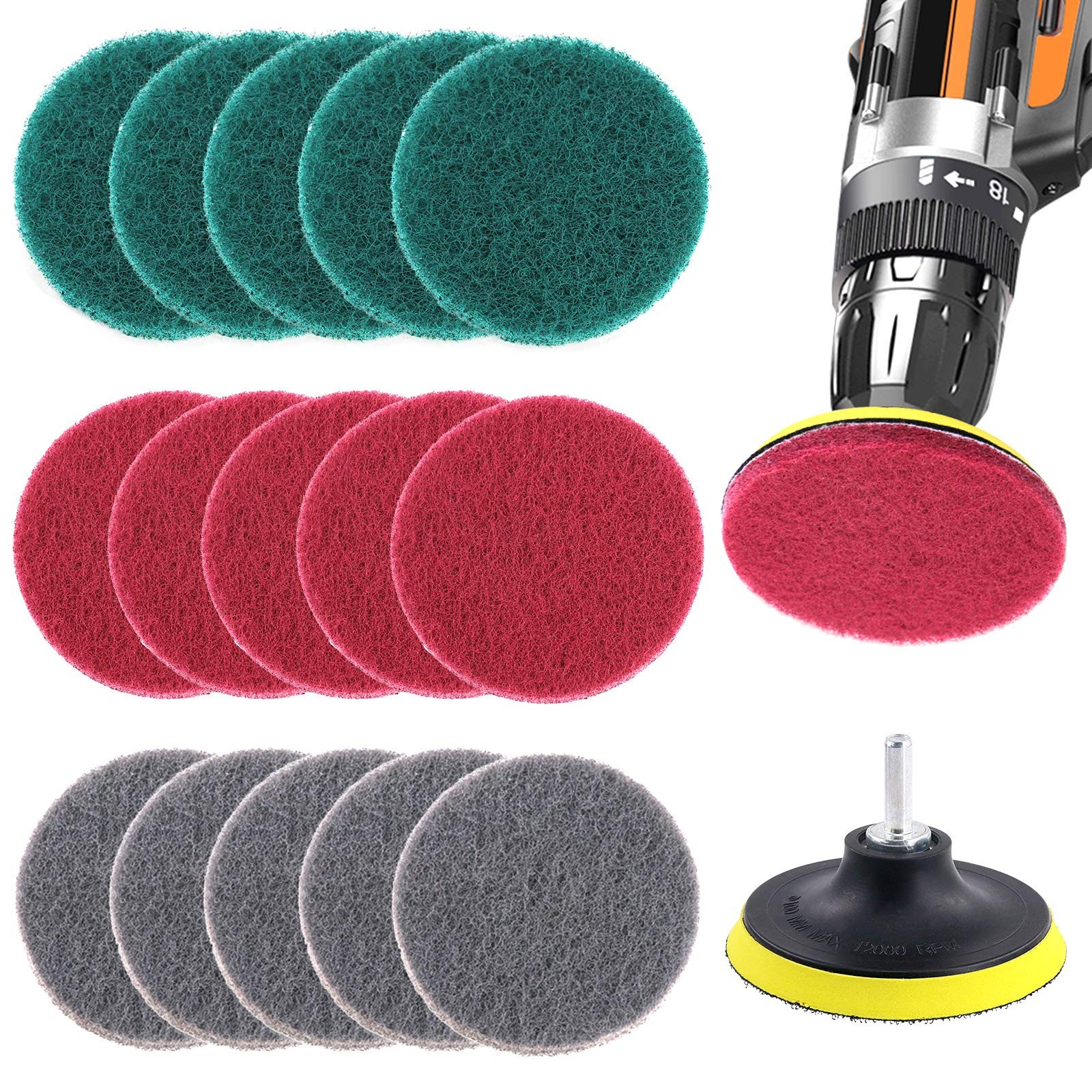 16Pcs 4 Inch Drill Power Brush Tile Scrubber Scouring Pads Cleaning Kit with …