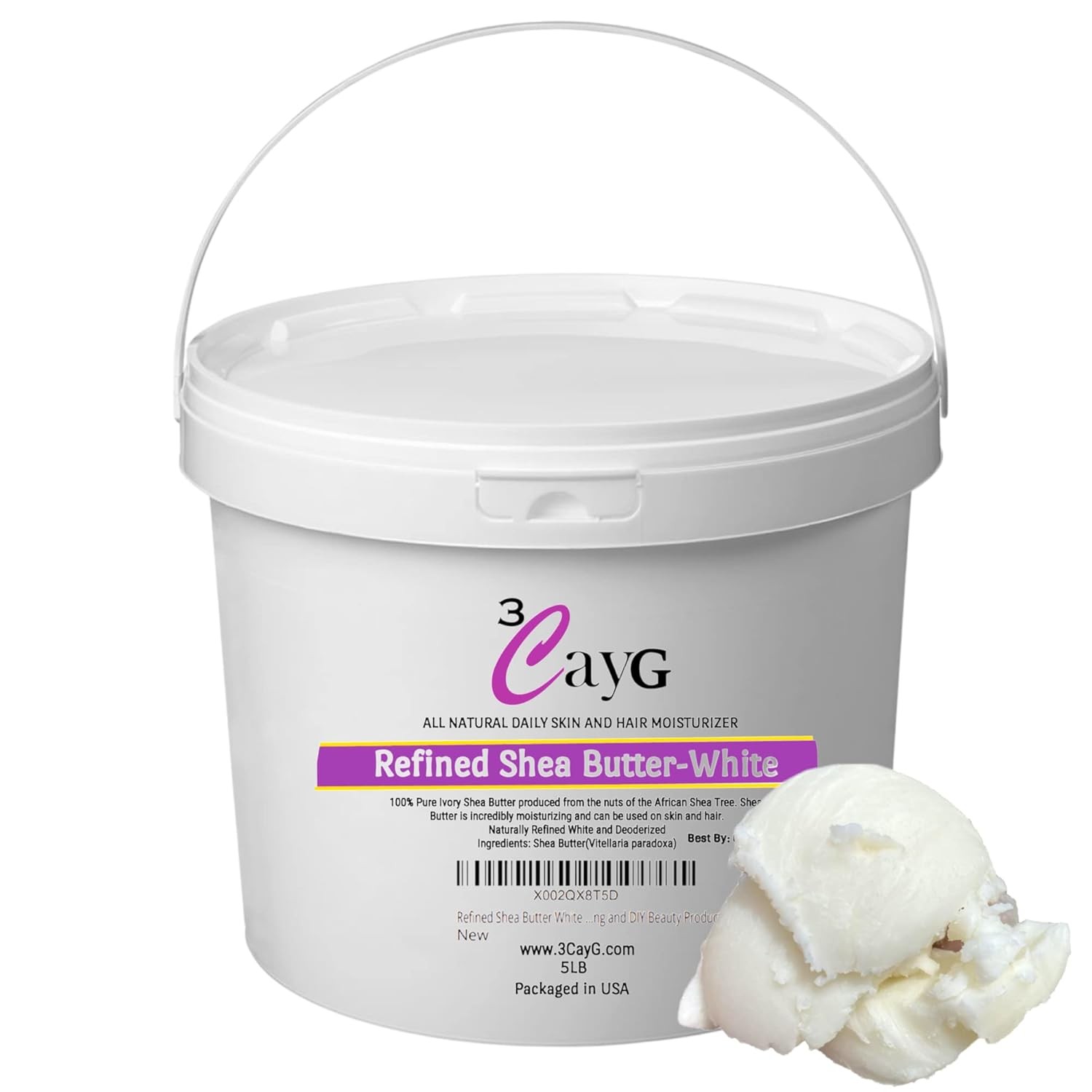 3CAYG 5lb Pail White Refined Shea Butter Deoderized Skin and Hair Body Butter