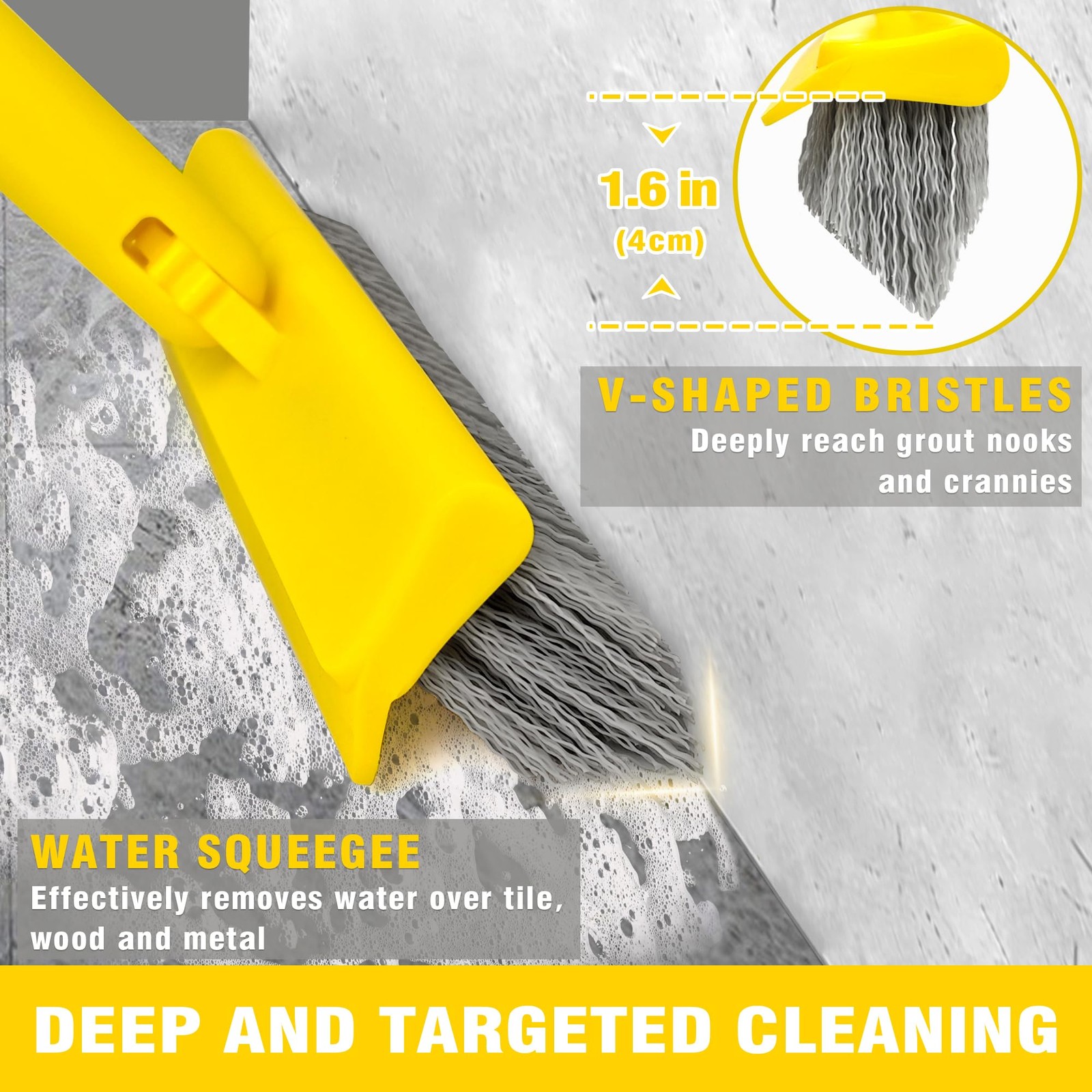 2 in 1 Grout Brush with 49.6″ Long Handle, Swivel Grout Cleaning Brush V-Shap…