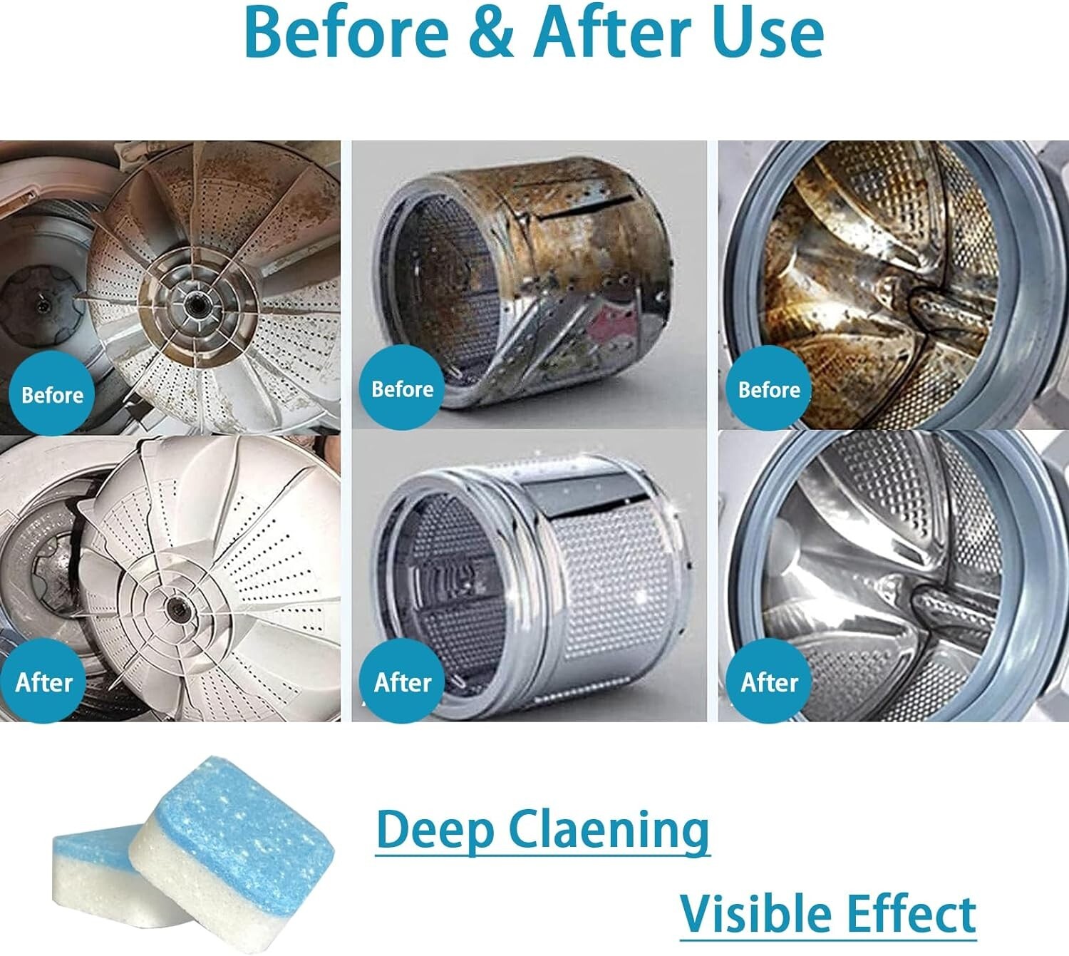 Hinio Washing Machine Cleaner Descaler 24 Pack Deep Solid Clean For HE Tablets