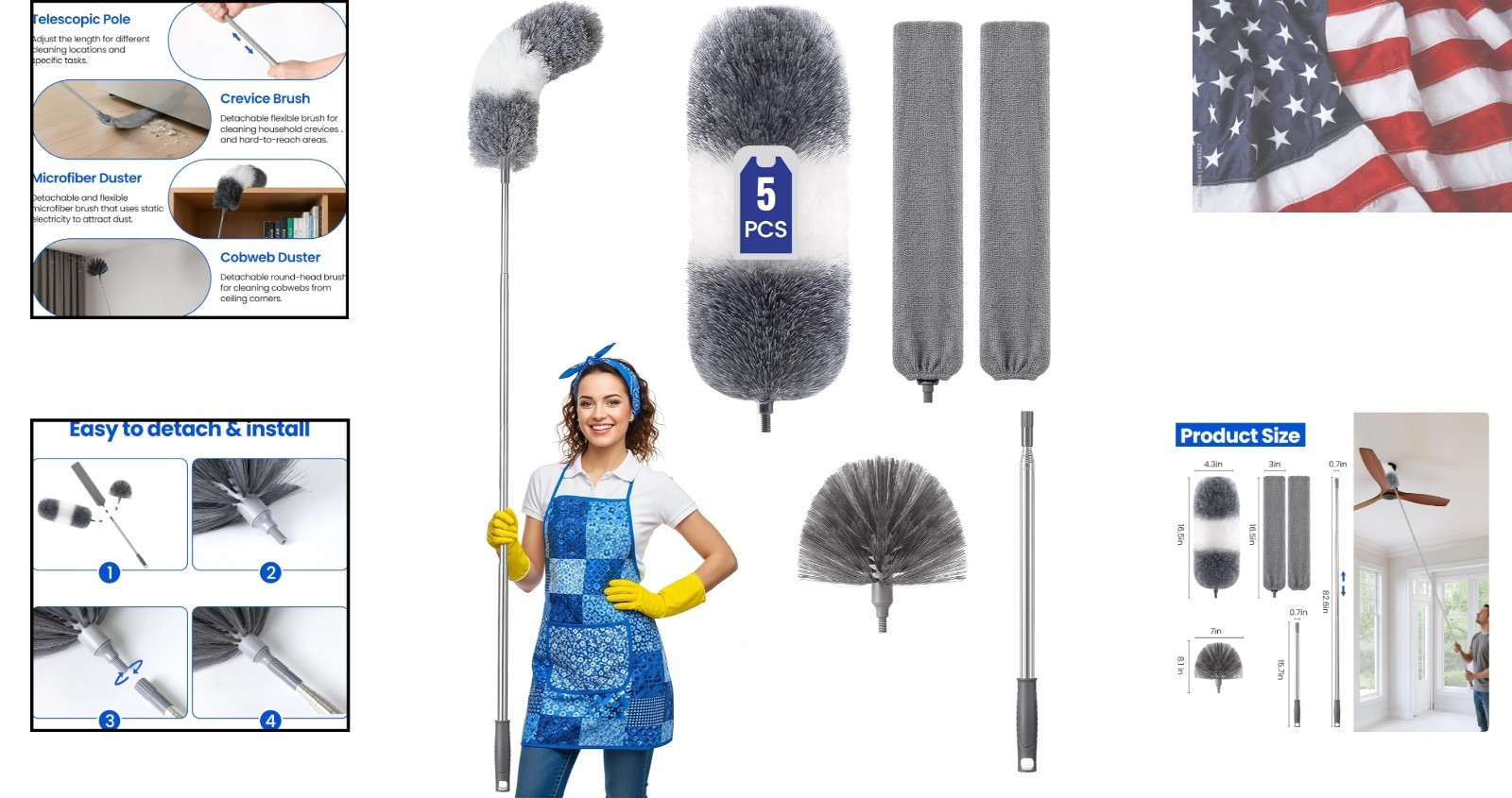 Extra-Long Dusters Kits with Extension Pole, Cobweb Duster, Microfiber Dustin…