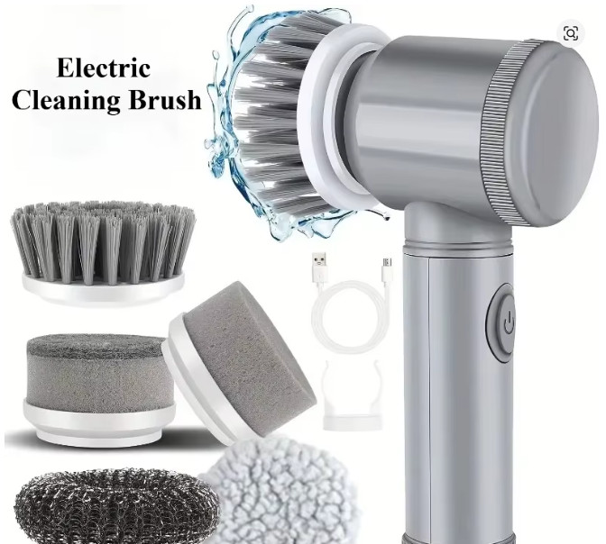 Cordless Electric Spin Scrubber Bathroom Cleaning Brush 5 Heads Power Scrubber